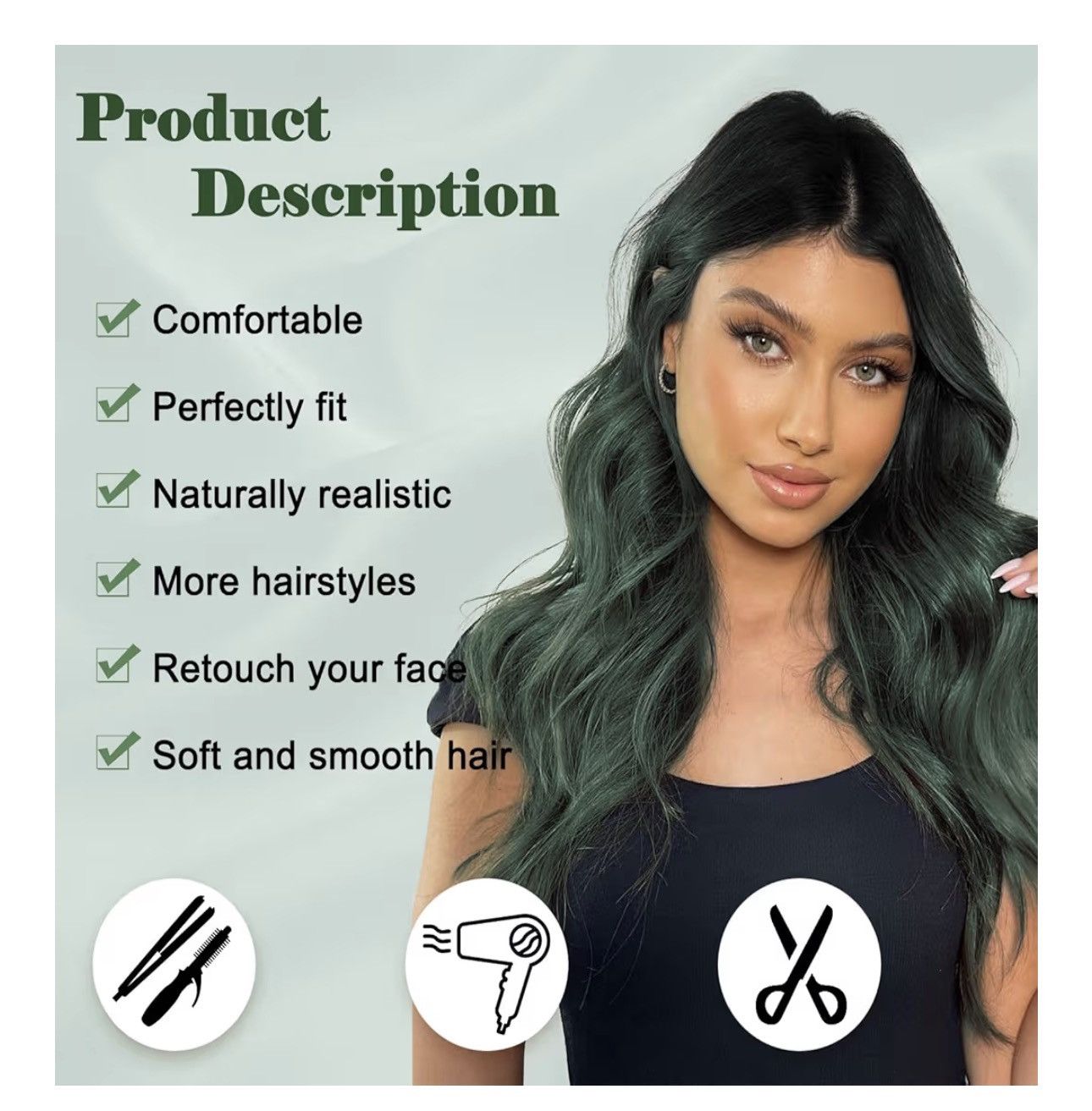 Other New Long Ombre Green Wavy Wig 26 Inch Middle Part Wig Size ONE SIZE - 2 Thumbnail