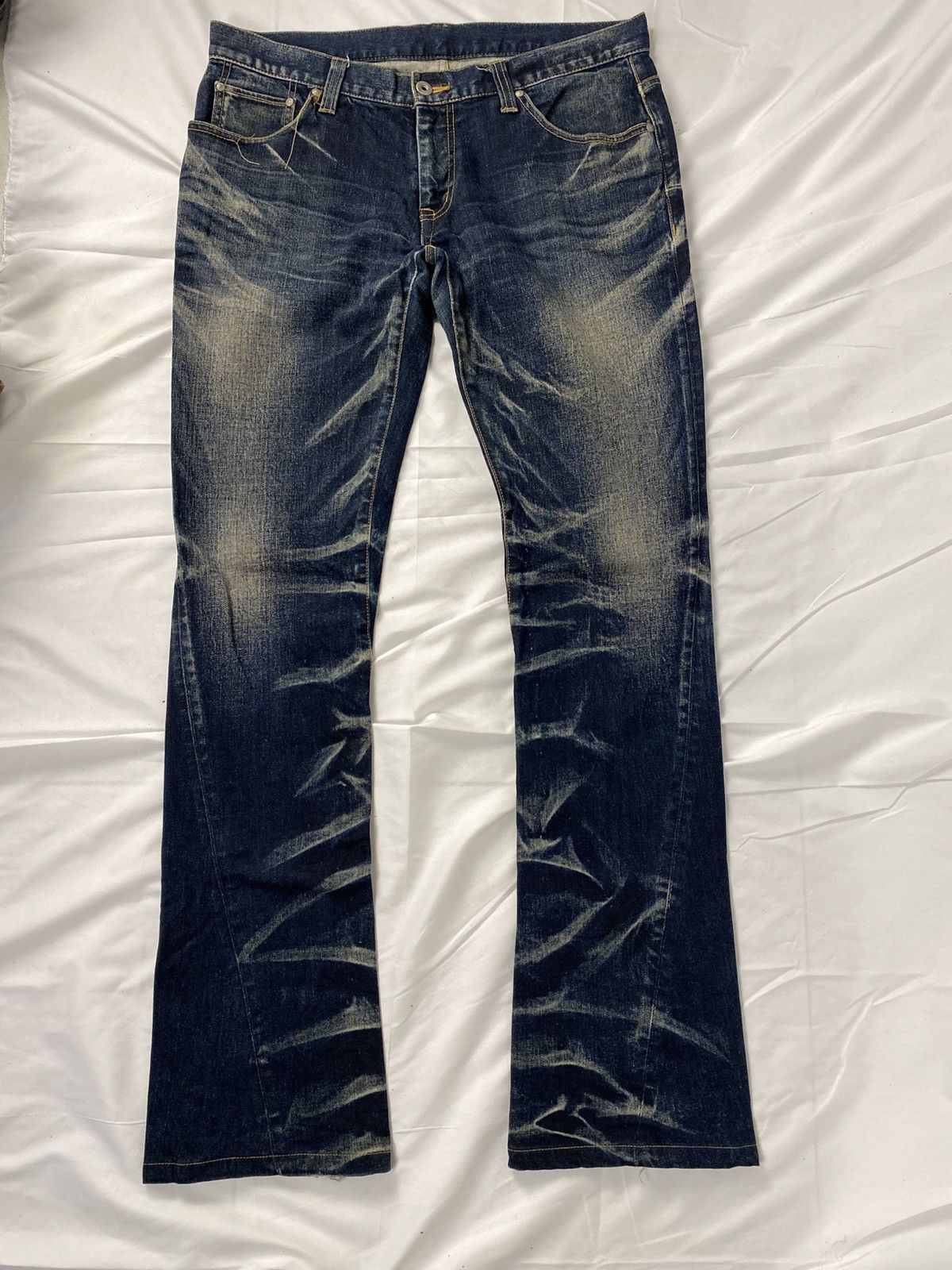 Tornado Mart Tornado Mart Wisker Washed Twisted Spiral Flared Style Denim Size US 34 / EU 50 - 5 Thumbnail