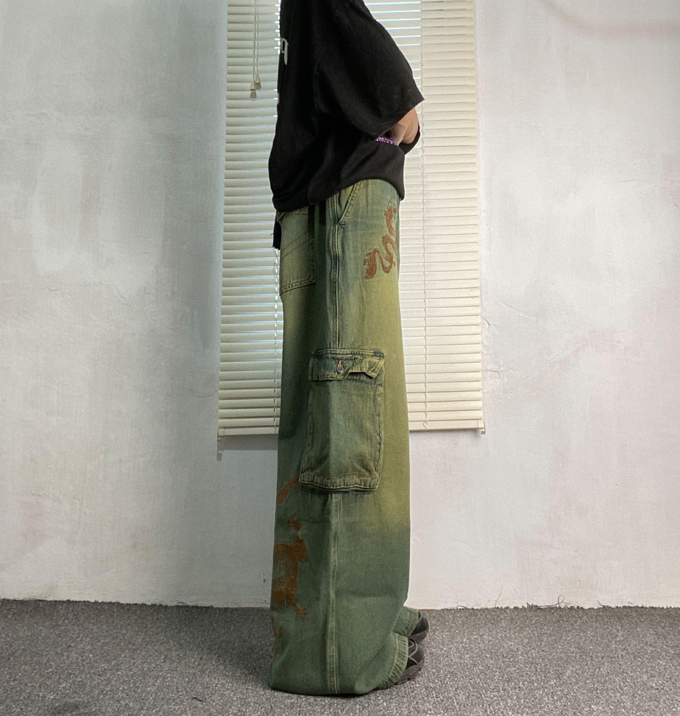 Beauty Beast × JNCO RARE!! Dragon cargo pants multipocket y2k baggy jeans faded Size US 36 / EU 52 - 5 Thumbnail
