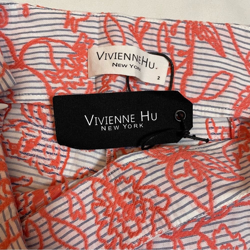 Other NWT New Vivienne Hu Cotton Coral Floral Embroidered Pants S Size 26" / US 2 / IT 38 - 2 Thumbnail