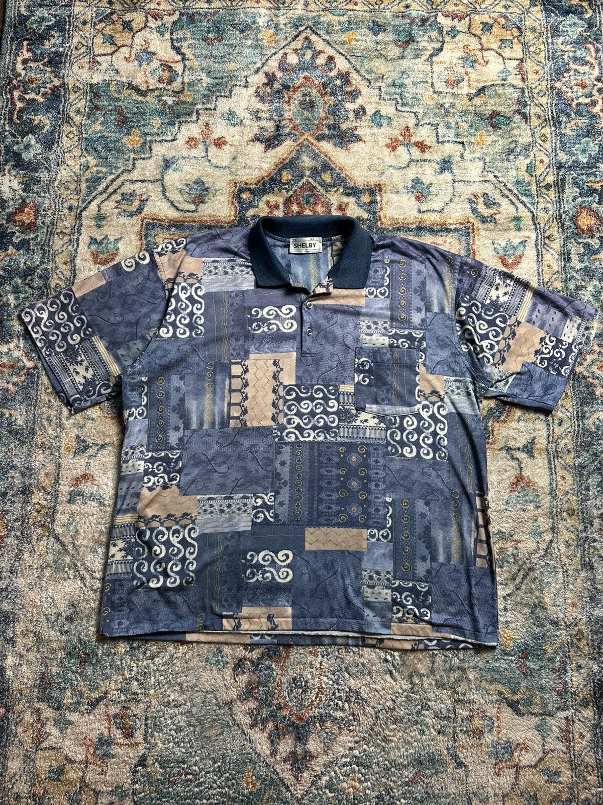 Vintage Vintage Shelby Abstract Patchwork Polo Shirt Size XL Size US XL / EU 56 / 4 - 1 Thumbnail