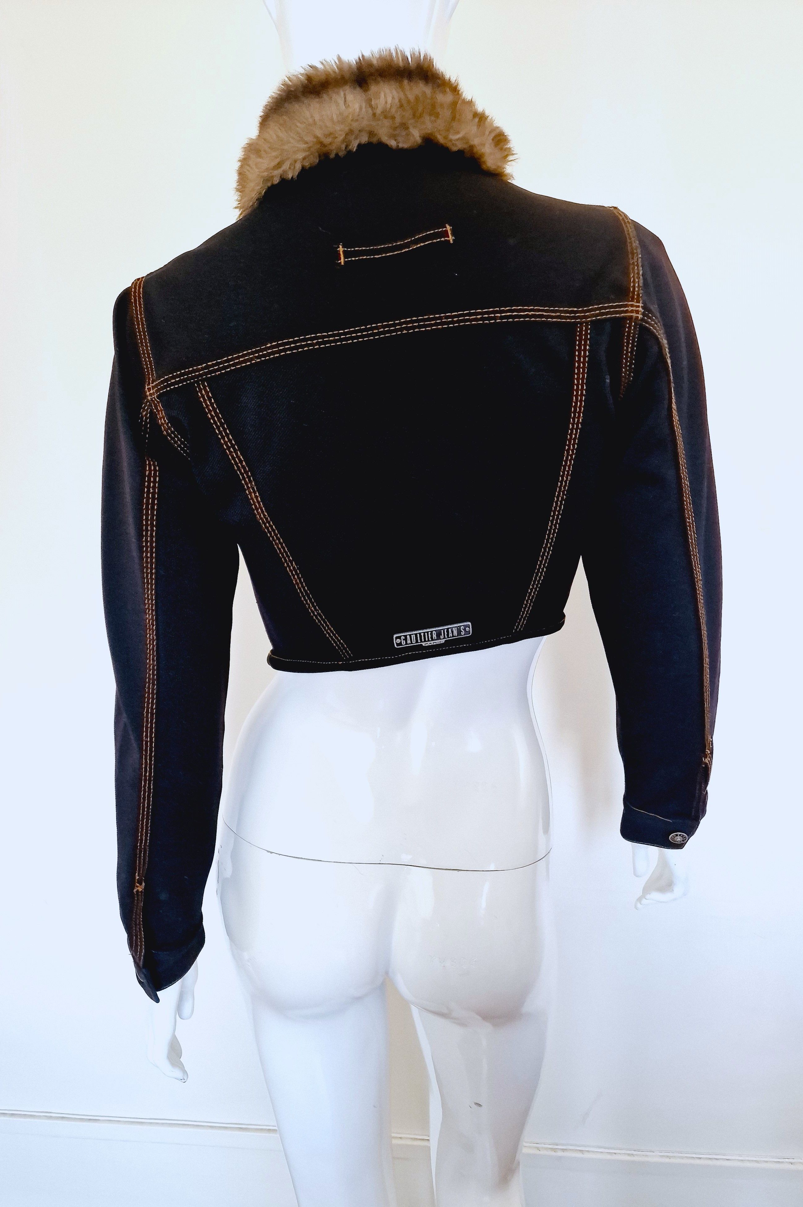 Jean Paul Gaultier Jean Paul Gaultier Denim Fake Fur Collar Crop Top Jacket Size S / US 4 / IT 40 - 10 Thumbnail