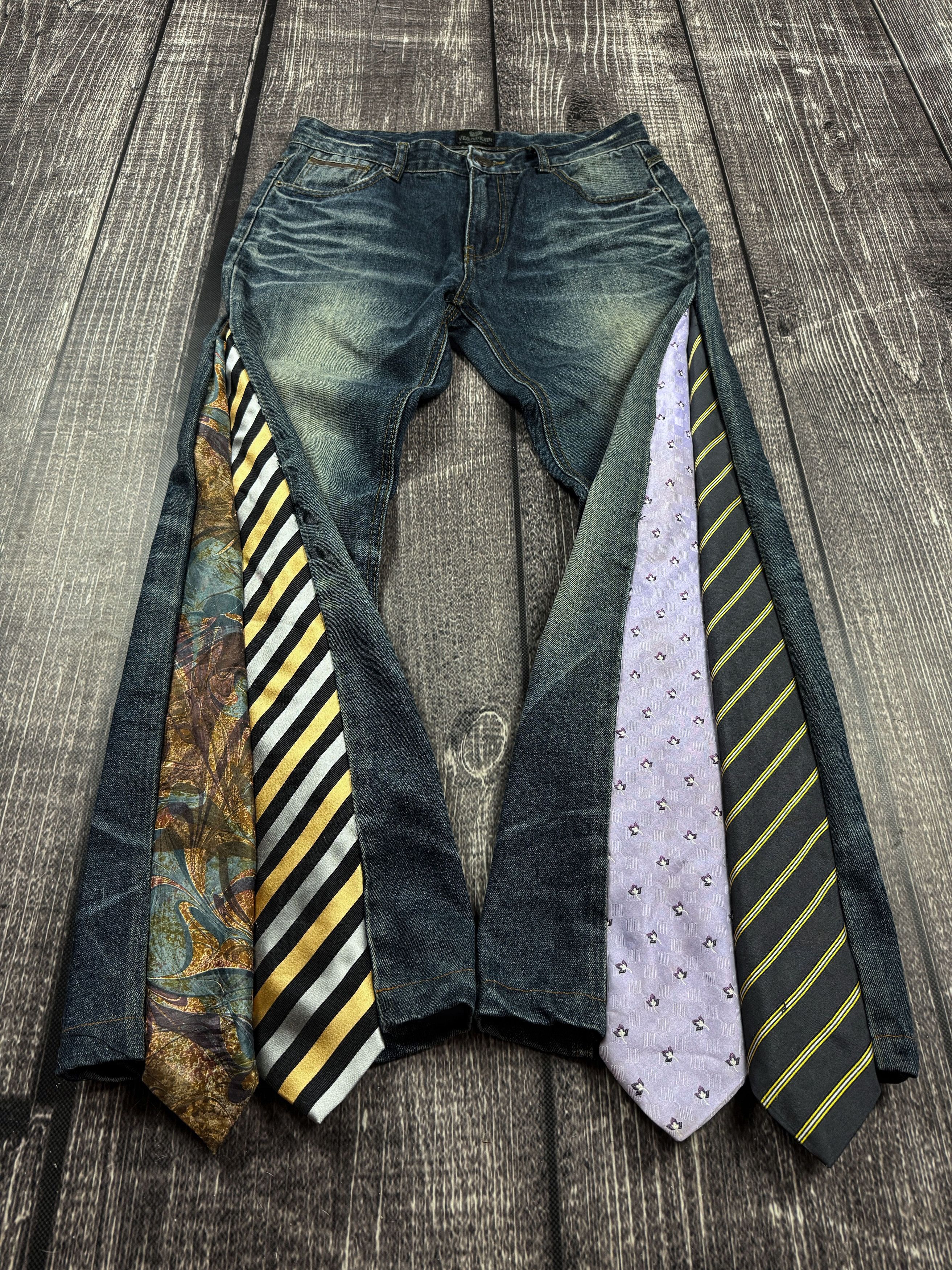 Vintage Custom Tie Panel Flared Jeans Dark Wash Reworked Avant Garde Size US 32 / EU 48 - 1 Thumbnail