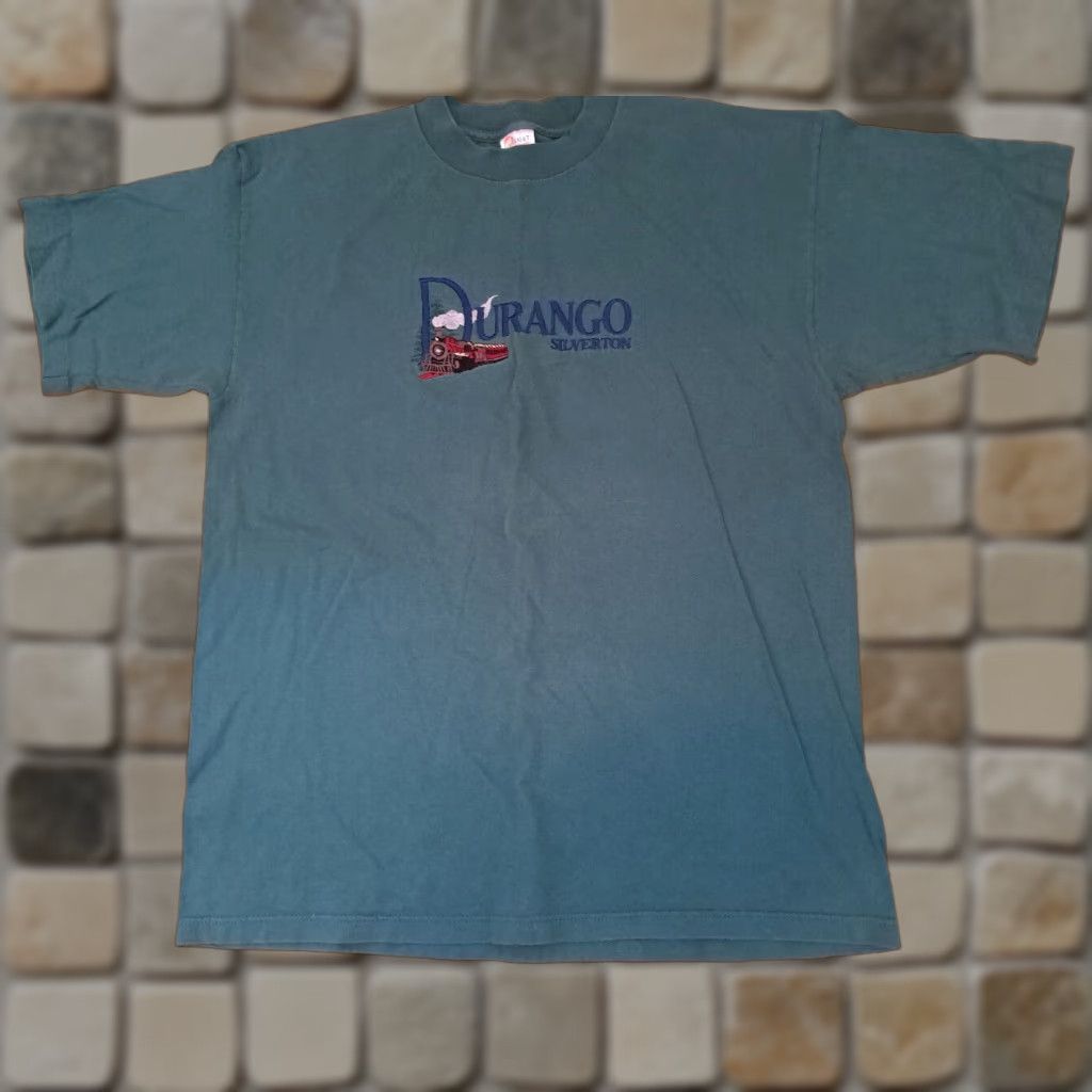 Durango VINTAGE Durango Silverton Embroidered T-Shirt XL USA Desert Heat Men Crew Neck Short Sleeve Green Canvas Embroidered 28in long 23in pit to pit Size US XL / EU 56 / 4 - 1 Thumbnail