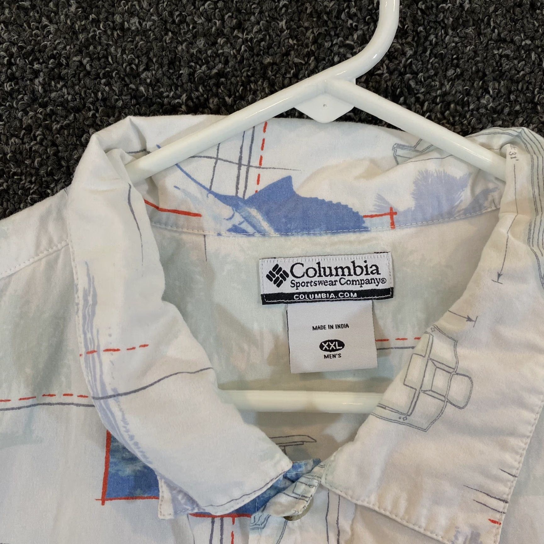 Vintage VINTAGE Columbia Shirt Men 2XL Short Sleeve Button-Up Cotton White Blue Fish Boat Sport Size US XXL / EU 58 / 5 - 4 Thumbnail