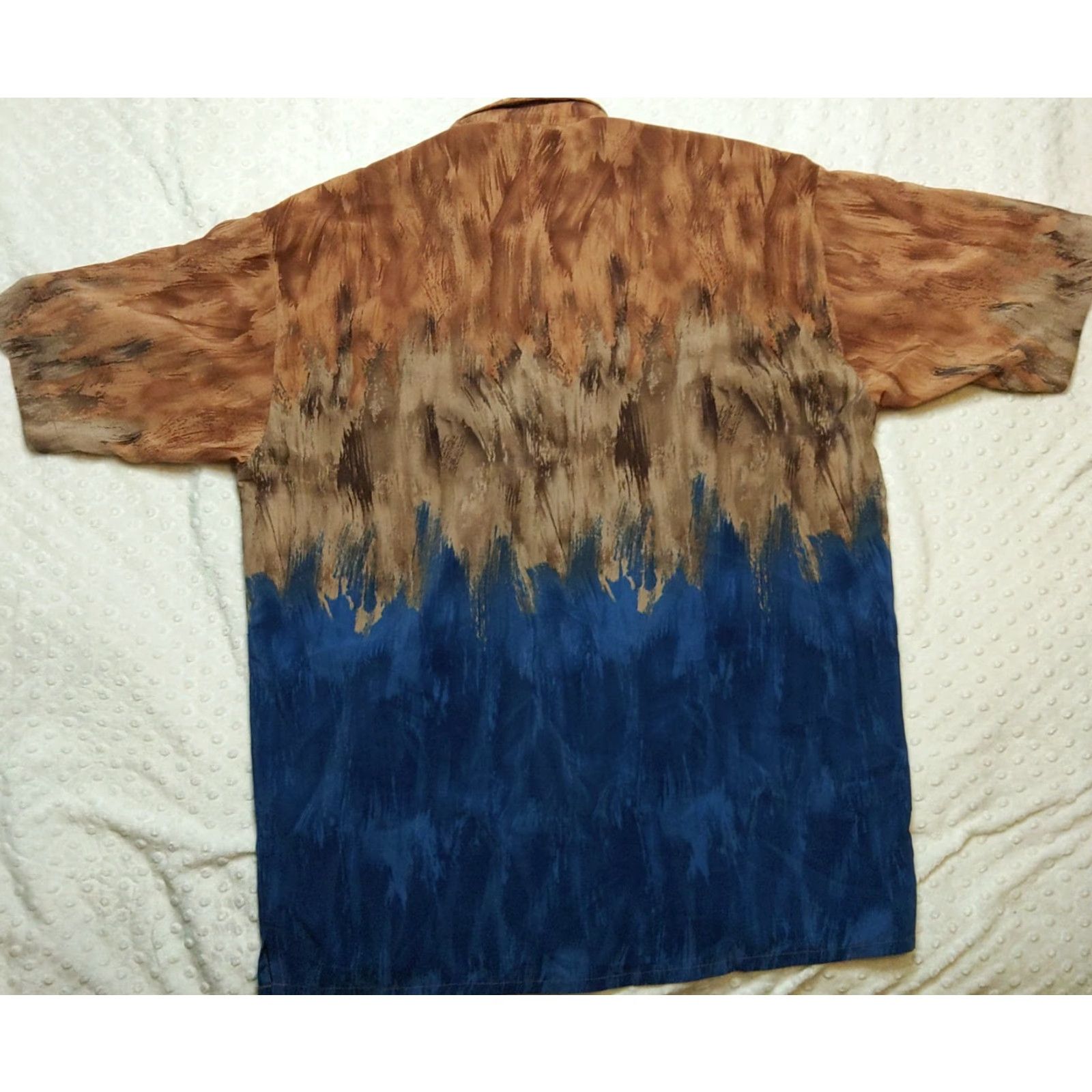 Vintage Bassiri Uomo Vtg Geometric Shirt Men M Button-Up Blue Brown Polyester Microfiber Short Sleeve Casual Business Size US M / EU 48-50 / 2 - 7 Thumbnail