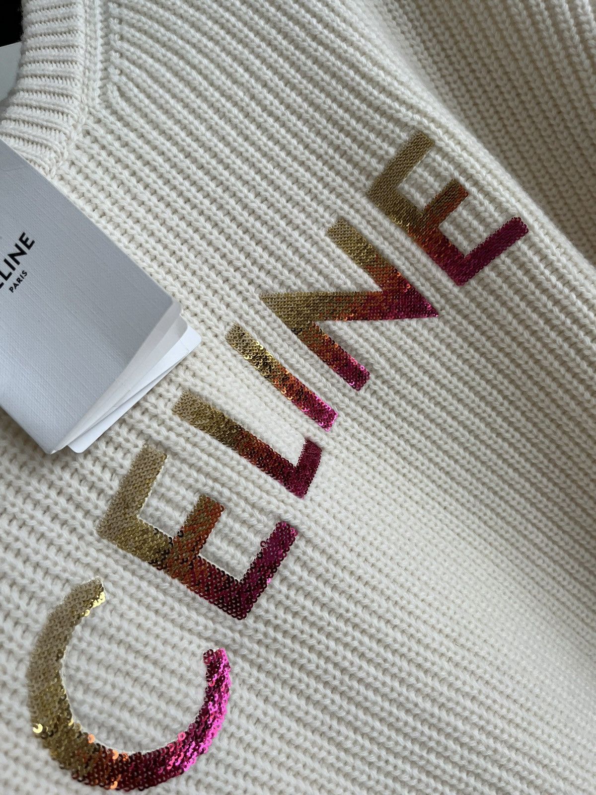 Celine × Hedi Slimane Celine by Hedi Slimane Runway Logo Wool Sweater Brand New Size US XXL / EU 58 / 5 - 10 Thumbnail