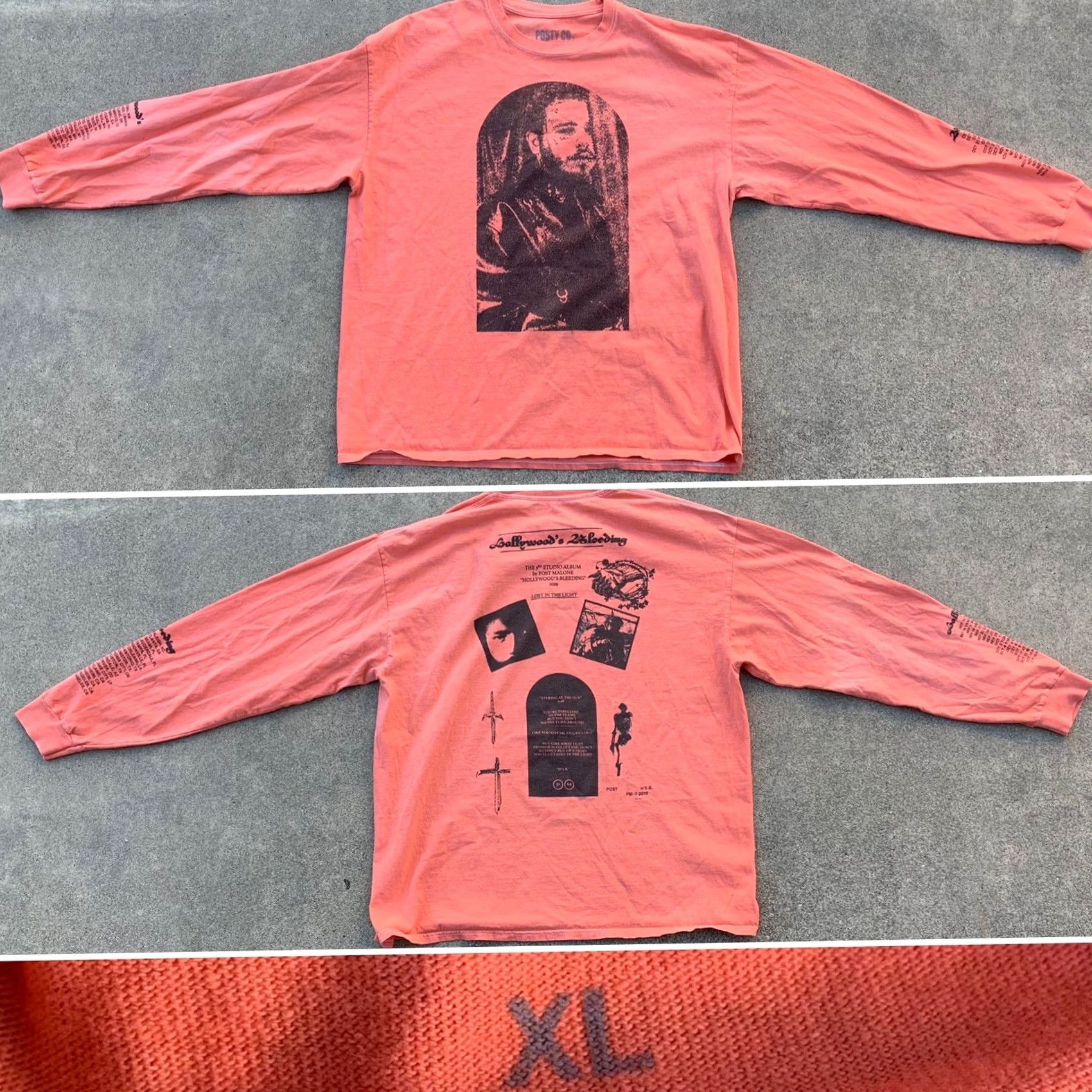 CO Post Malone Hollywoods Bleeding 2019 long sleeve t shirt Posty Co XL Men Crew Neck Graphic Print Music Shirt (Size XL) Size US XL / EU 56 / 4 - 4 Thumbnail