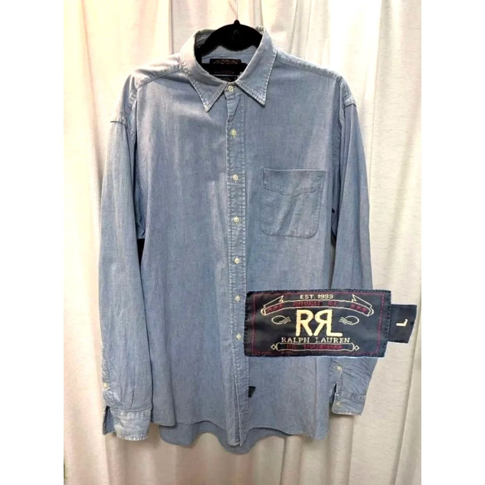Ralph Lauren RRL RALPH LAUREN Men's Long-Sleeve Shirt L Light Blue Solid Casual USED Size US L / EU 52-54 / 3 - 2 Thumbnail