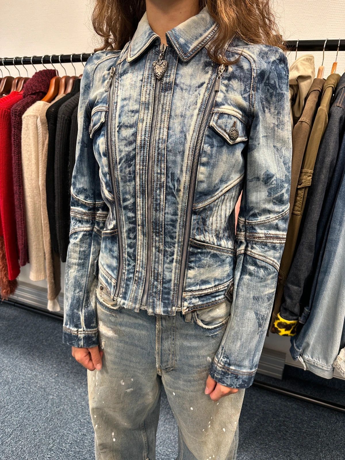 Just Cavalli Just Cavalli 00’s Sky Blue Print Multi Zip Denim Jacket Size S / US 4 / IT 40 - 3 Thumbnail