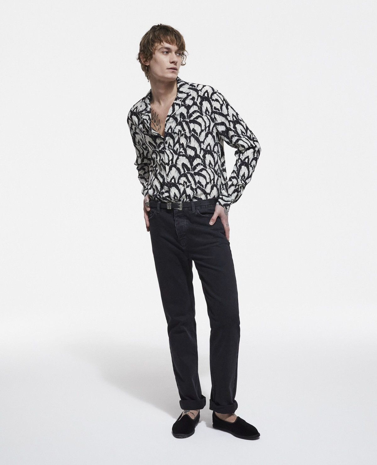 image of Avant Garde x The Kooples ds! Ss23 The Kooples Printed Hawaiian Colar Silk Shirt in Black White (Si
