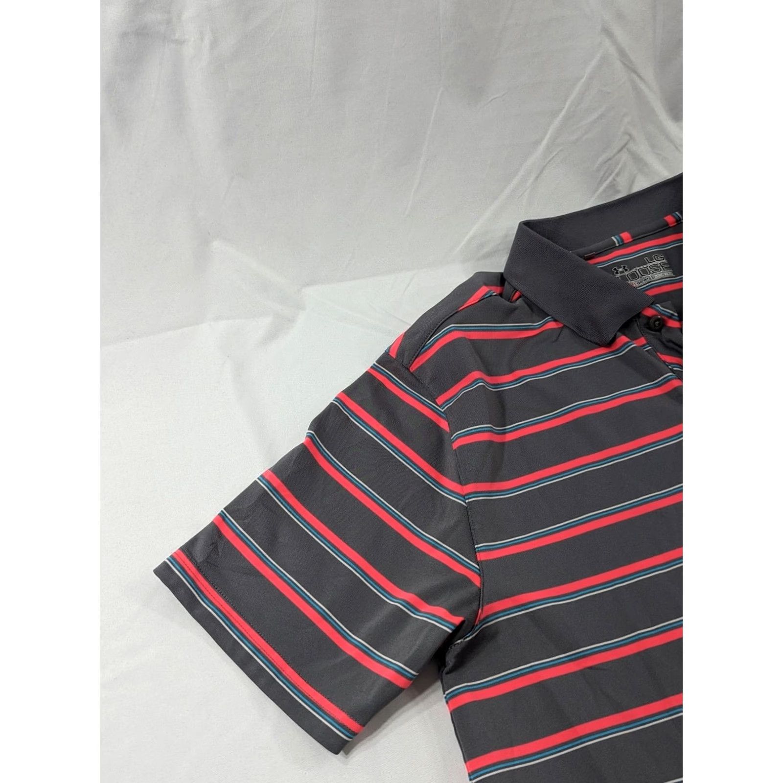 Under Armour Under Armour Polo Shirt S/S Golf Draddy Sport Multicolor Striped Gray Pink Large - Men Size US L / EU 52-54 / 3 - 2 Thumbnail