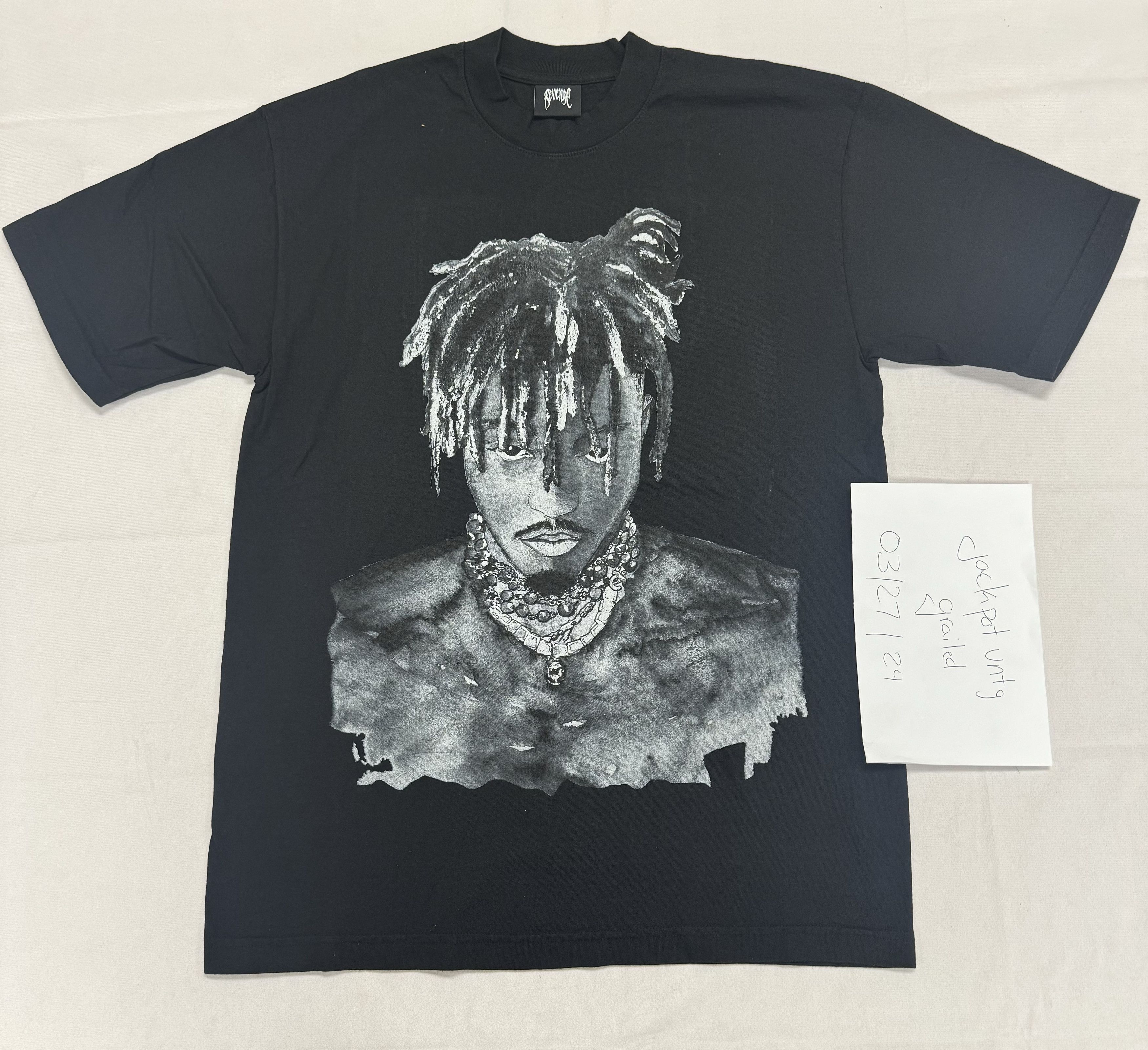 image of Revenge X Juice Wrld Graphite Portrait 999 Tee Size Small in Black, Men's