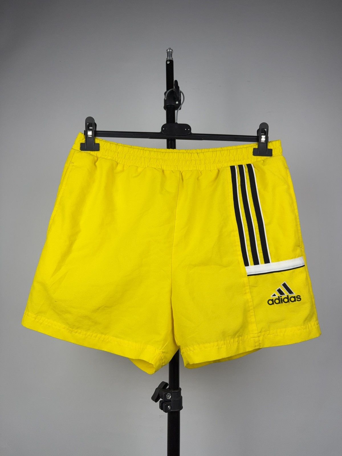 Adidas Vintage 90s Adidas Yellow 3-Stripes Swim Running Shorts S Size US 30 / EU 46 - 1 Thumbnail