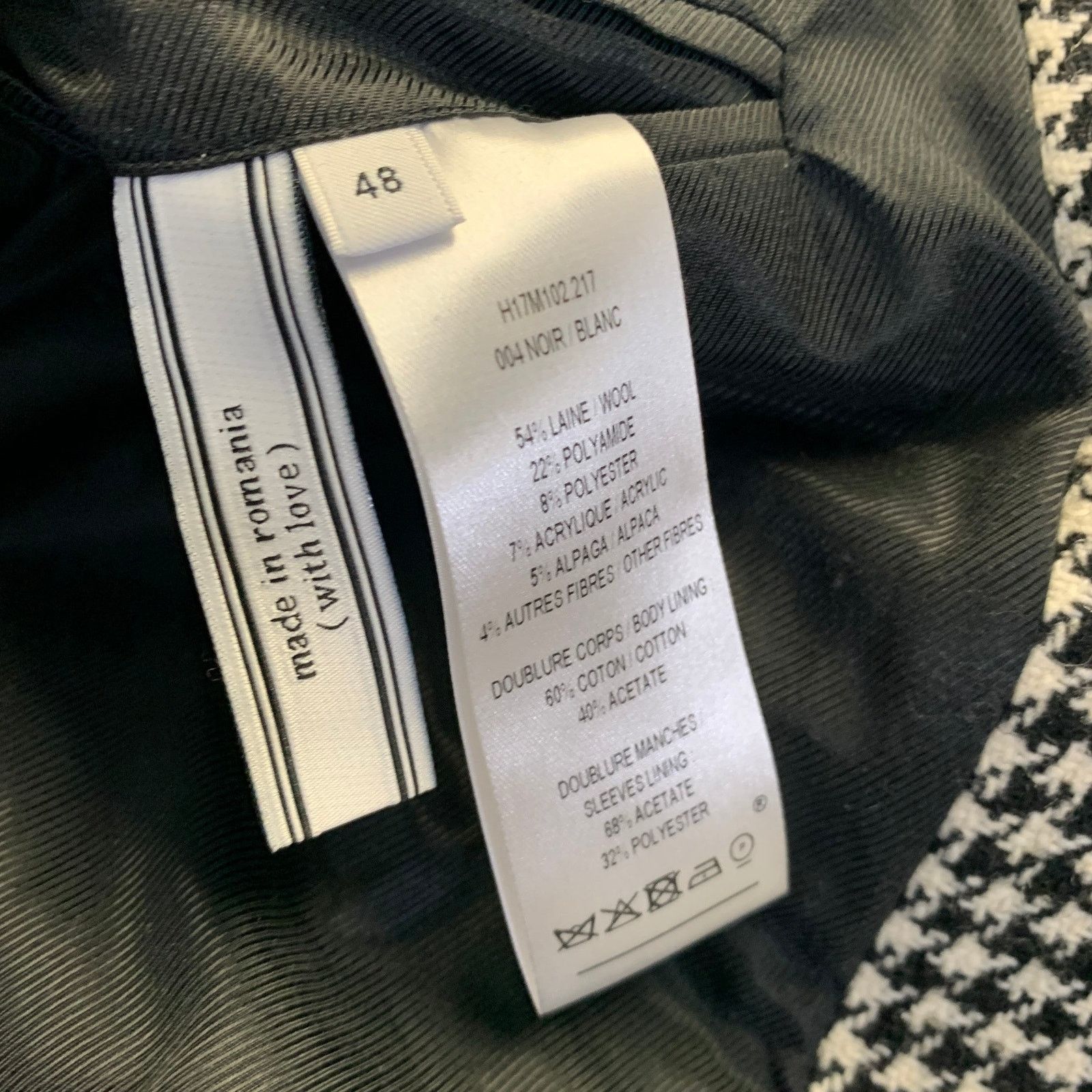 AMI Size 38 Black White Houndstooth Wool Coat Size US L / EU 52-54 / 3 - 5 Thumbnail