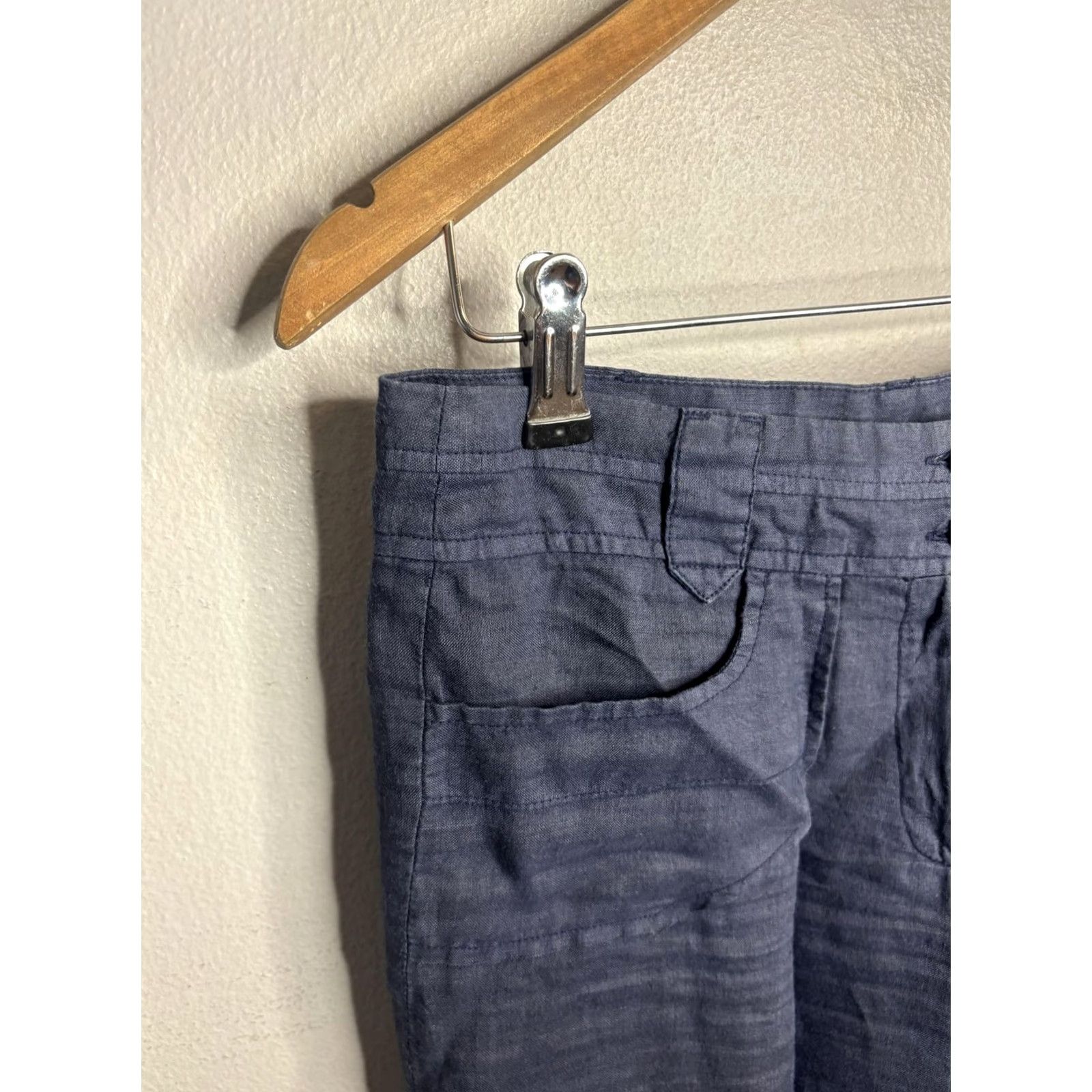 Vintage Puro Lino Pants Womens Small Blue Linen Casual Wide Leg Lightweight Summer Size 28" / US 6 / IT 42 - 2 Thumbnail