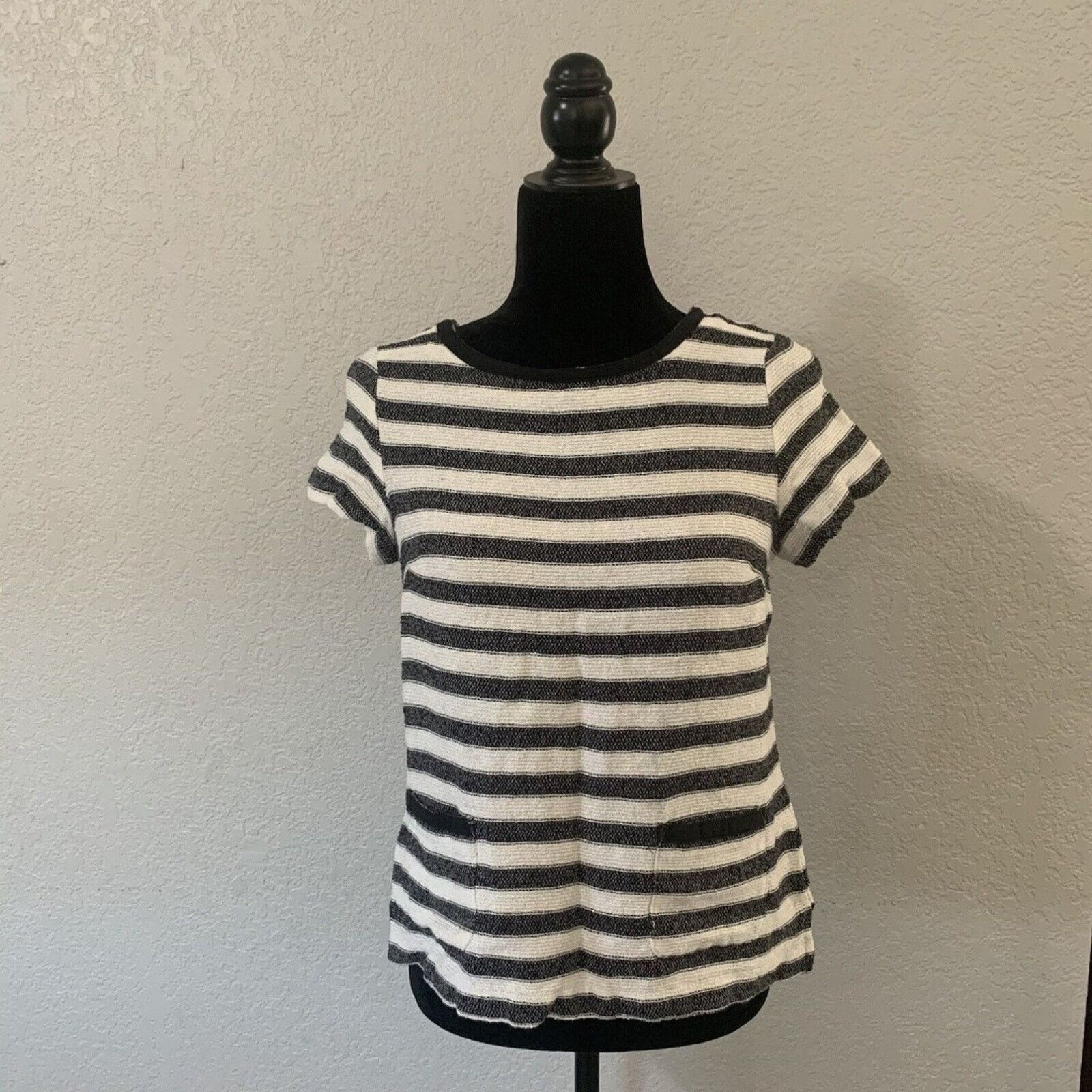 Other New York & Co Blouse Sm Blk White Stripe Zipper Cotton Blend Size S / US 4 / IT 40 - 1 Thumbnail
