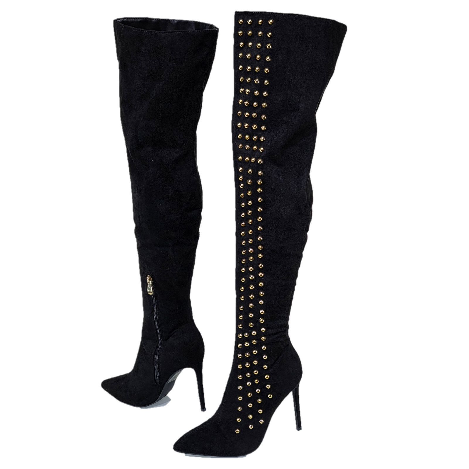 Other So Me Mariah Gold Button Stud Pointy Toe High Heel OTK Thigh Size US 6.5 / IT 36.5 - 1 Thumbnail