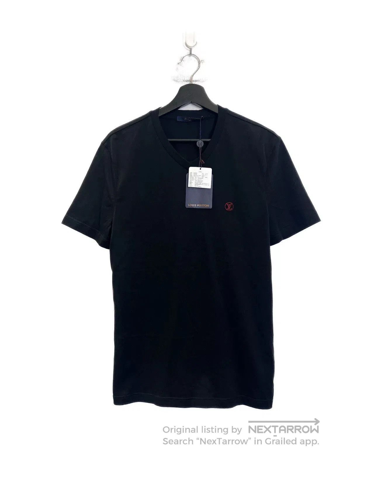 Japanese Brand Louis Vuitton Black V-Neck Embroidered Logo T-Shirt. Size US S / EU 44-46 / 1 - 1 Thumbnail