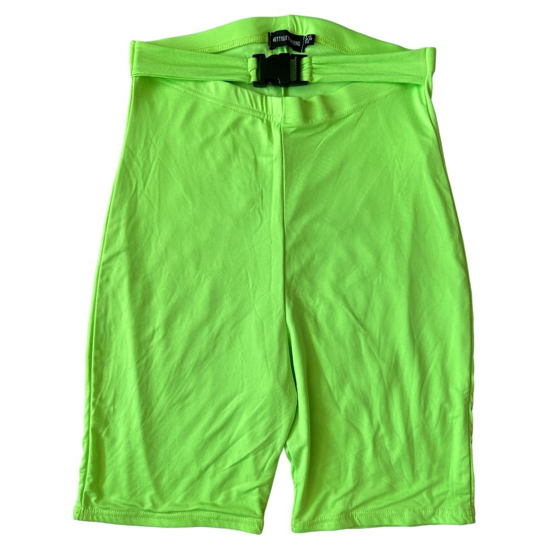 Other Pretty Little Thing Shape Neon Lime Buckle Cycle Shorts, US6 Size 28" / US 6 / IT 42 - 1 Thumbnail
