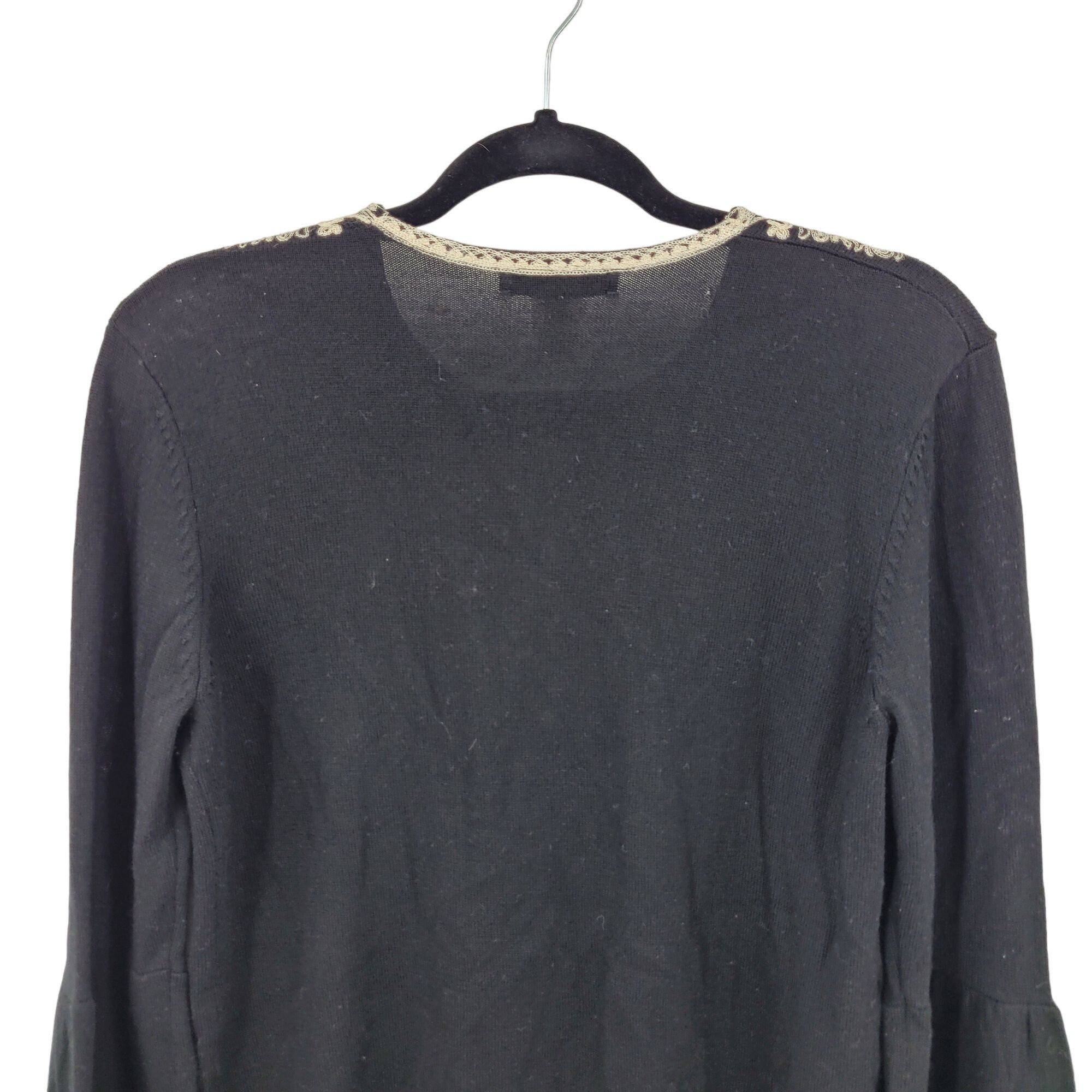 Nanette Lepore Vtg Merino Wool Sweater Cardigan M Black Embroidered Bell Sl Size M / US 6-8 / IT 42-44 - 6 Thumbnail