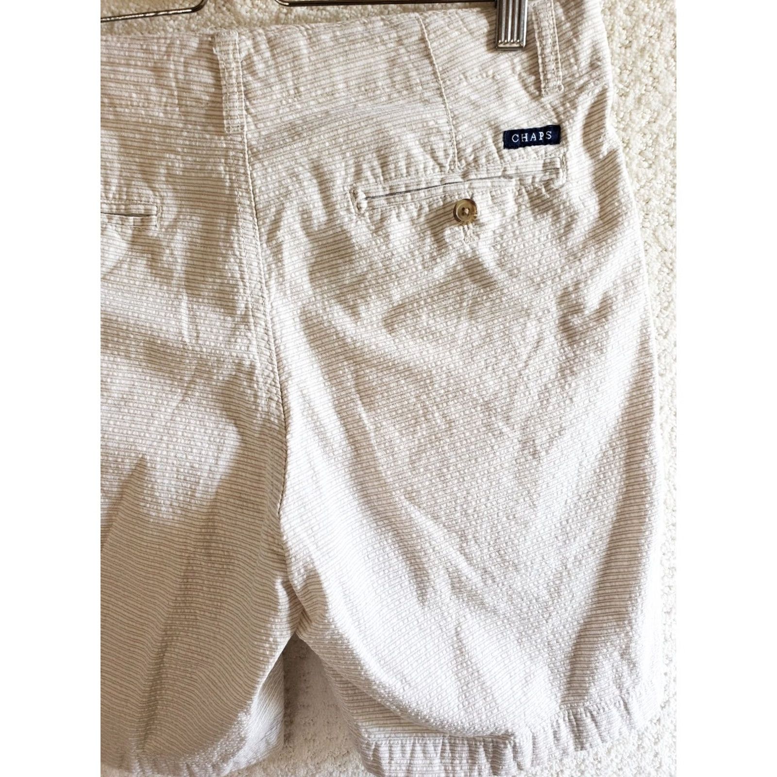 Chaps Chaps Seersucker Shorts Men’s 32x9 Beige-White Striped Chino Style 100% Cotton Size US 32 / EU 48 - 7 Thumbnail