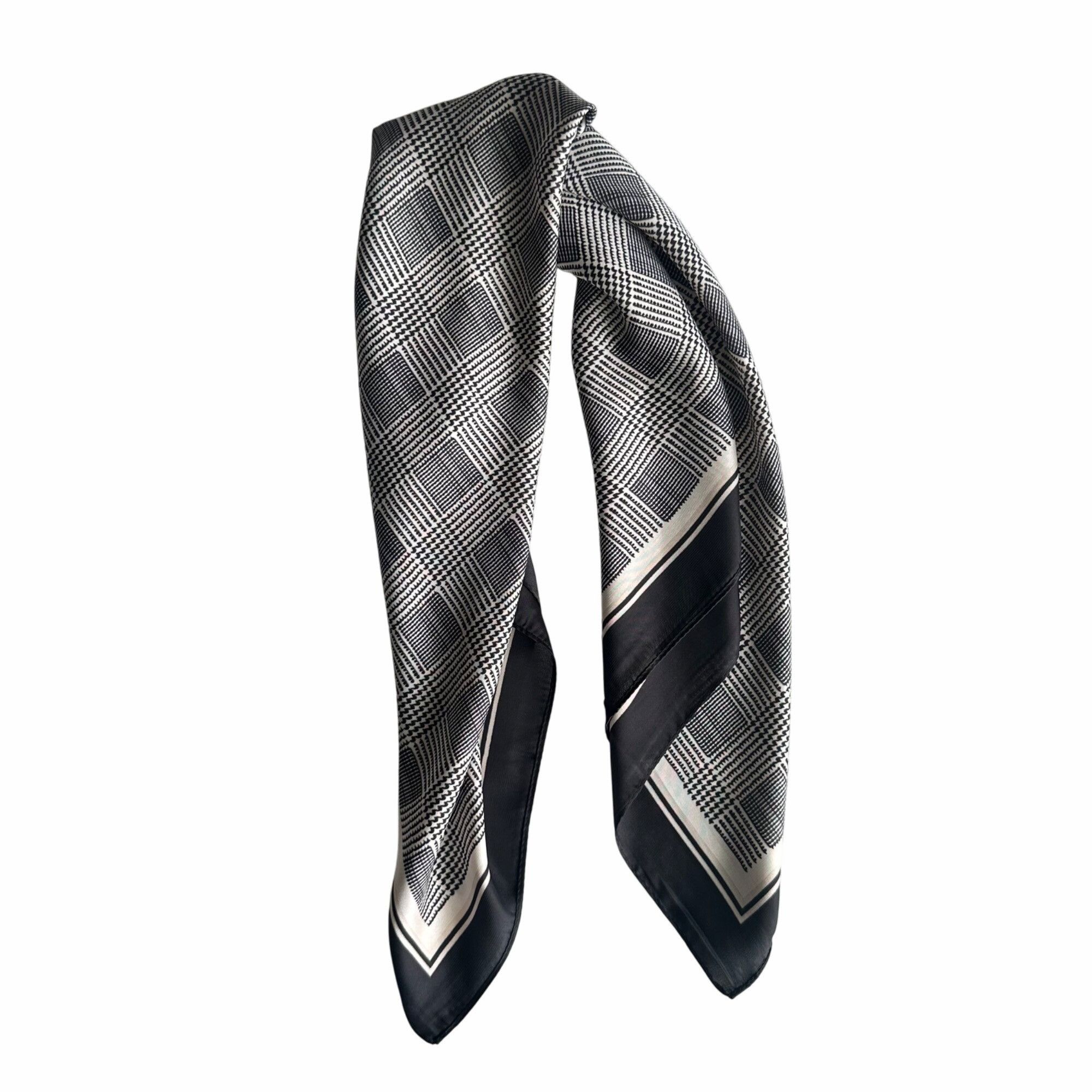 Other ✨Luxurious Chic Silky Square Scarf Black & White Houndstooth Size ONE SIZE - 4 Thumbnail