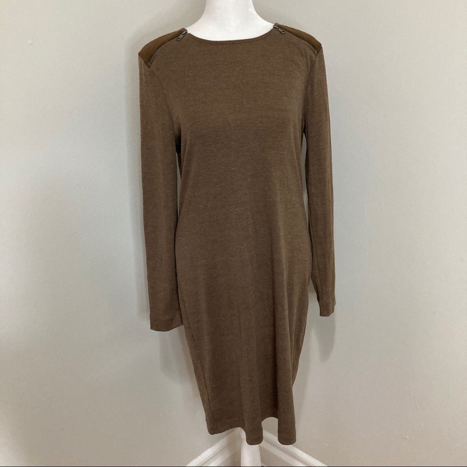 Lauren Ralph Lauren × Ralph Lauren Vtg LRL Mocha Cotton Dress M Quilted Shoulder Zip detail Size M / US 6-8 / IT 42-44 - 8 Thumbnail