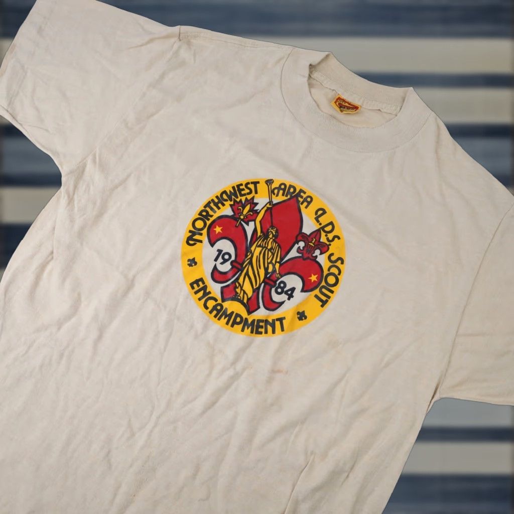 Vintage VINTAGE Northwest LDS Scouts Encampment XL Graphic T Shirt Mens XL Cream 1984 Size US XL / EU 56 / 4 - 1 Thumbnail