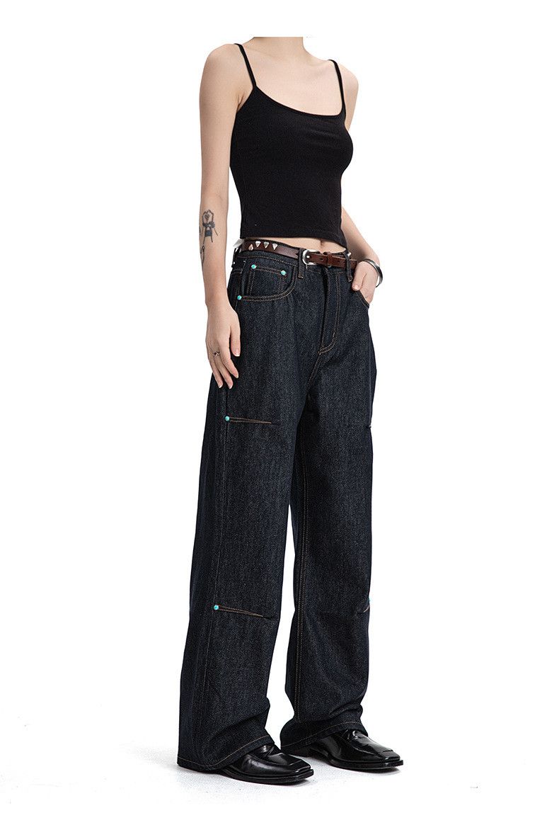 Vintage Retro versatile dark blue straight flared wide-leg jeans Size US 32 / EU 48 - 4 Thumbnail
