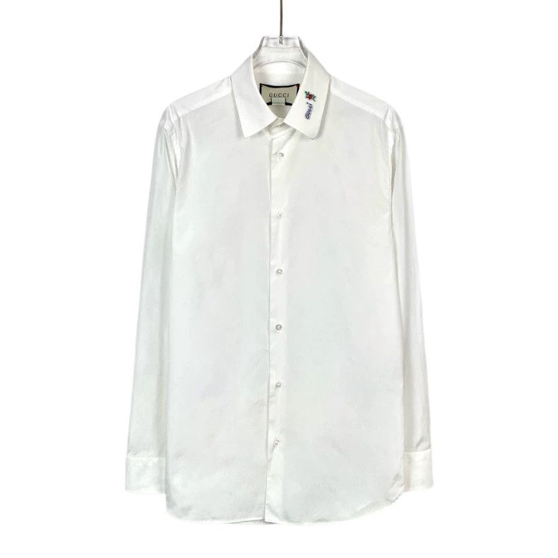 Gucci Gucci Size 15+ White logo embroidered cotton lapel long-sl Size US XS / EU 42 / 0 - 1 Thumbnail