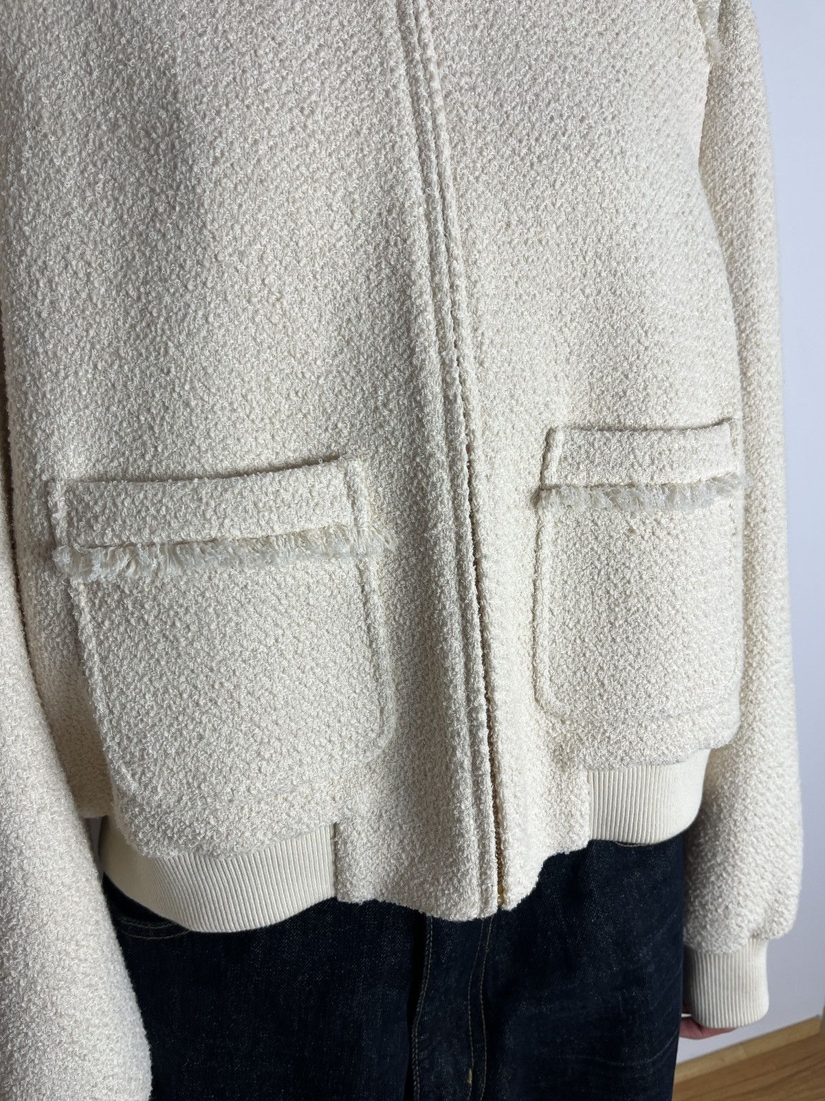 ME+EM ME+EM Tweed Bomber Jacket Cream Stretch Cotton Size XL / US 12-14 / IT 48-50 - 3 Thumbnail