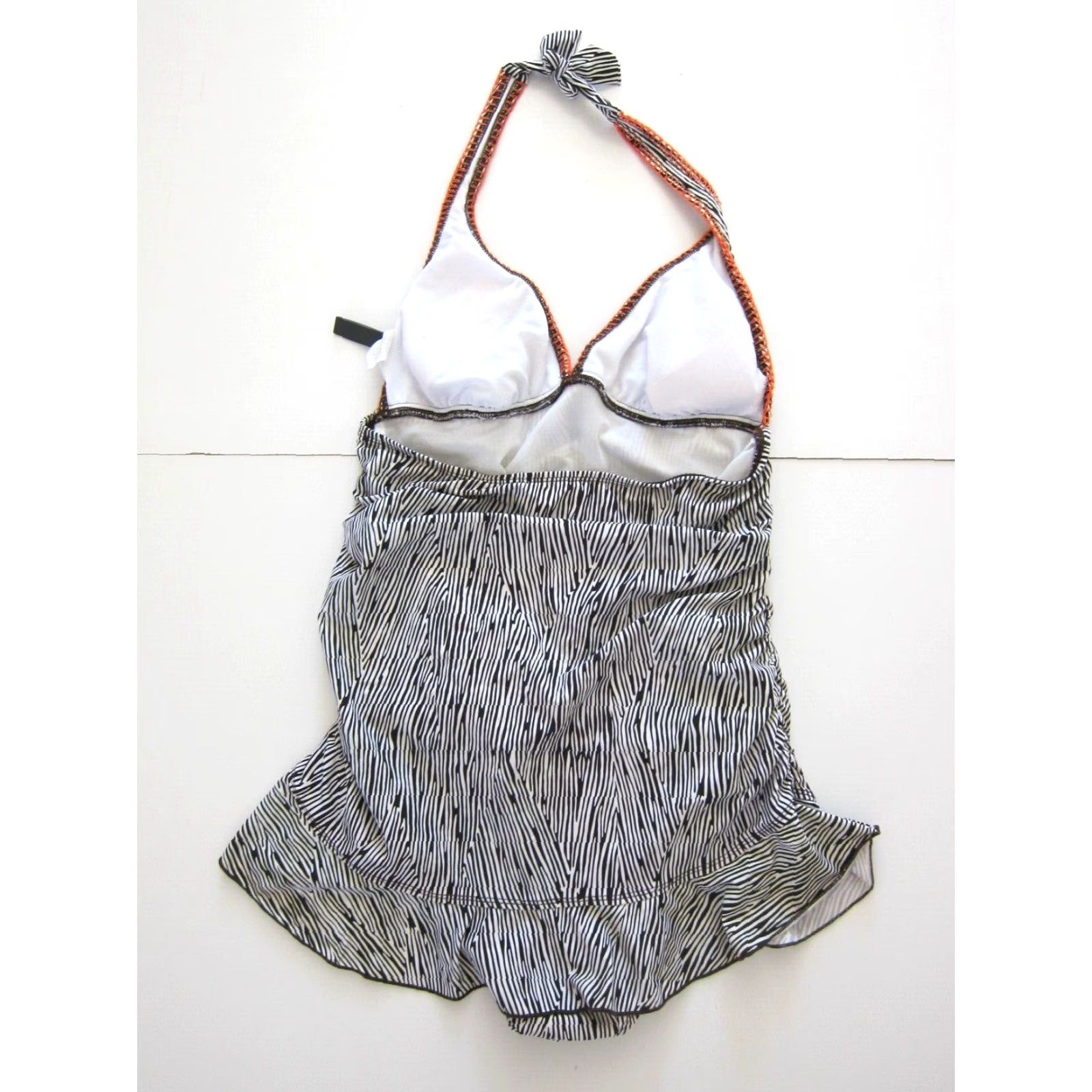 Kenneth Cole Kenneth Cole Black White Stripe Orange Halter One Piece Swimsuit Dress Large Women's Swimsuit Dress Size L / US 10 / IT 46 - 2 Thumbnail
