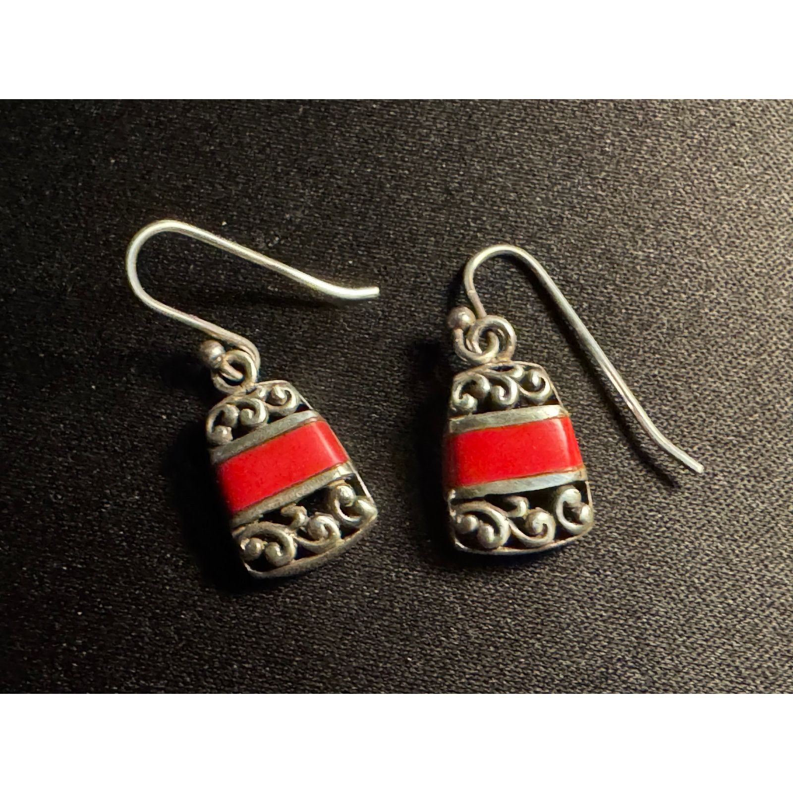 Other Vintage 925 Sterling Silver Coral Fish Hook Earrings Size ONE SIZE - 2 Thumbnail