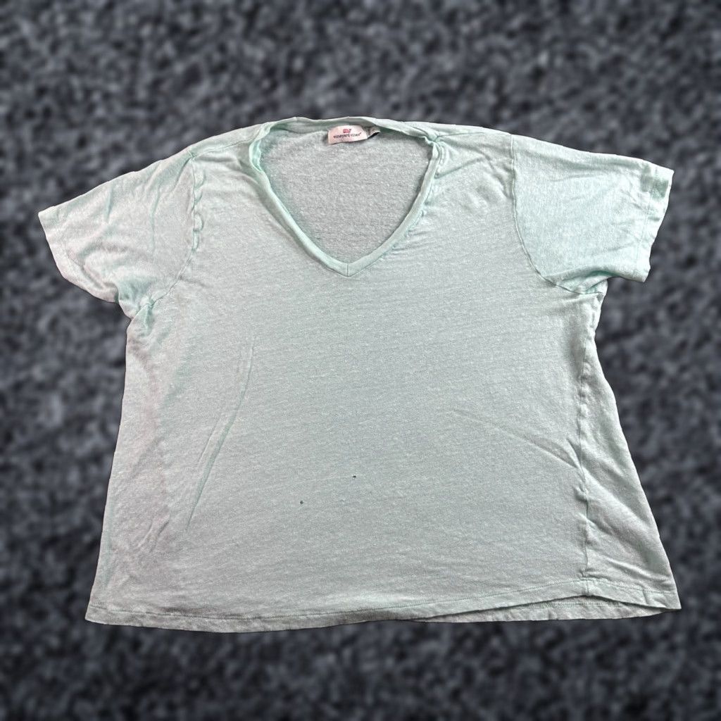 Vineyard Vines VINEYARD VINES Shirt Womens XL Green Linen V Neck Short Sleeve T-Shirt Casual Preppy Logo 90s Mens Womens Size XL / US 12-14 / IT 48-50 - 1 Thumbnail