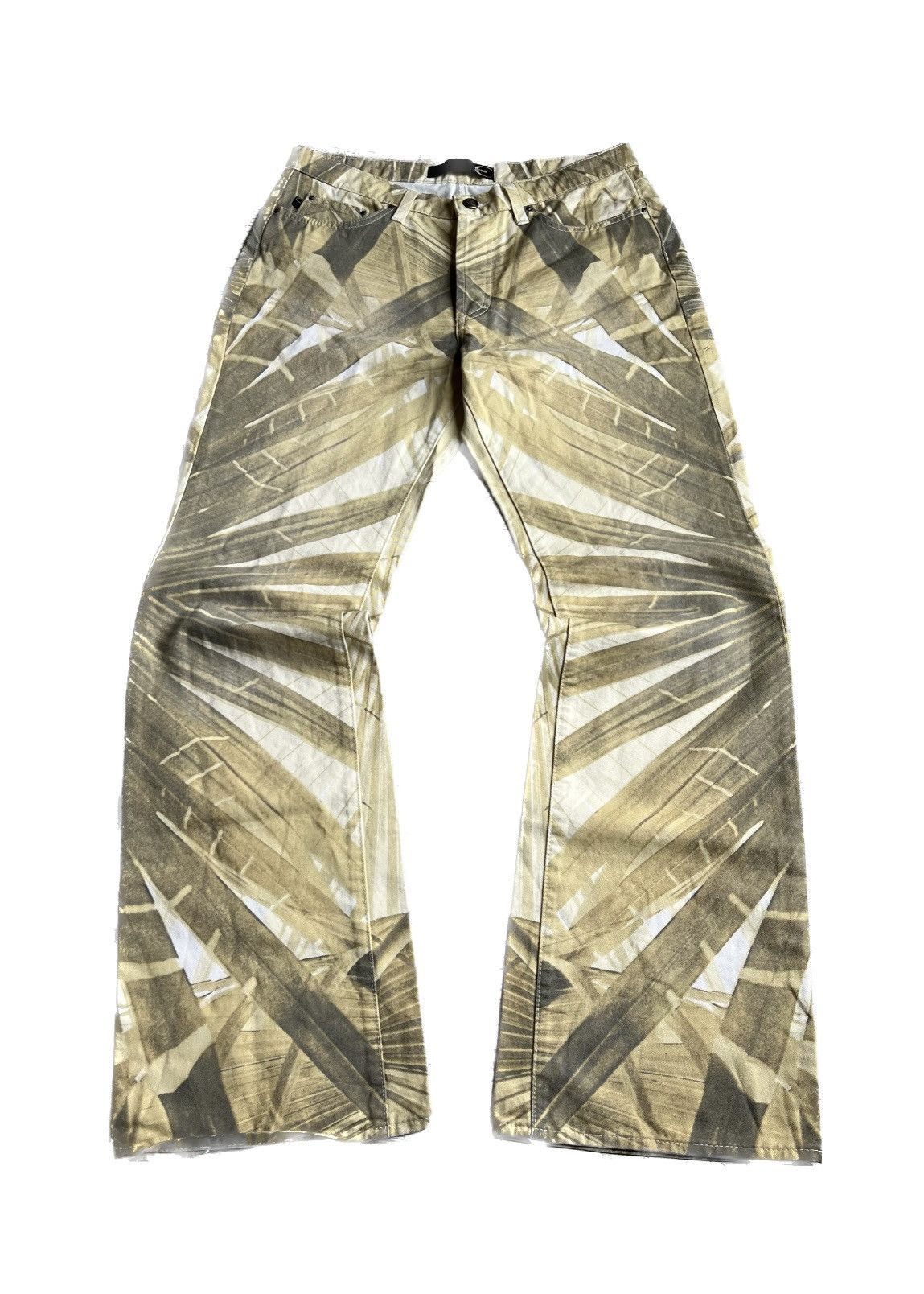 image of Archival Clothing x Roberto Cavalli Archive Roberto Cavalli Palm-Print Flare Wide-Leg Trousers in G