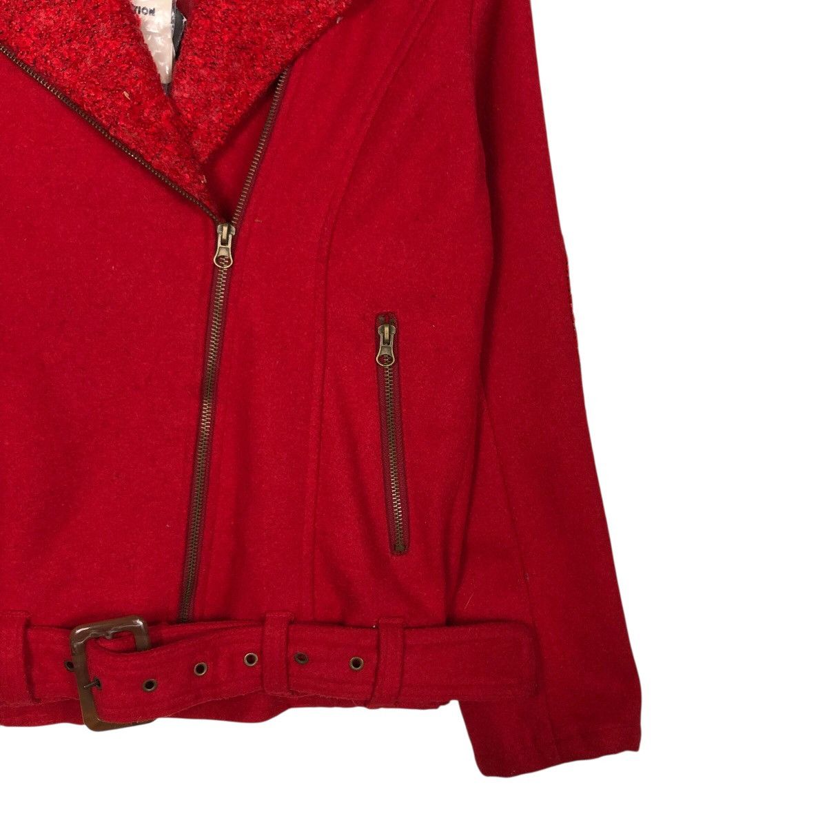 Japanese Brand Frantic Candy Red Wool Moto Jacket with Belt Issey Miyake Size M / US 6-8 / IT 42-44 - 6 Thumbnail