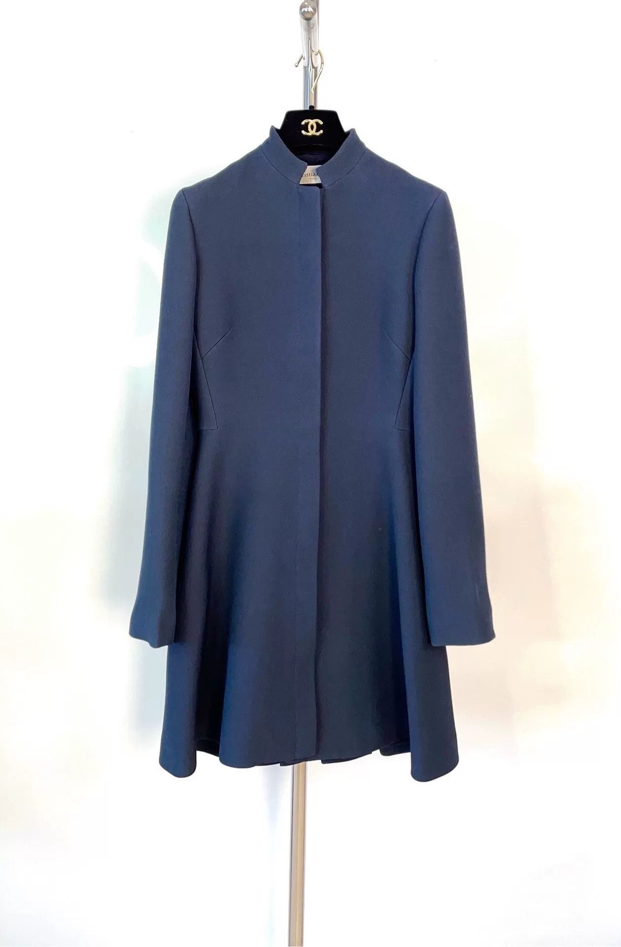 Dior Dior Navy Wool Silk Long Dress Coat Size XXS / US 00 / IT 34 - 1 Thumbnail
