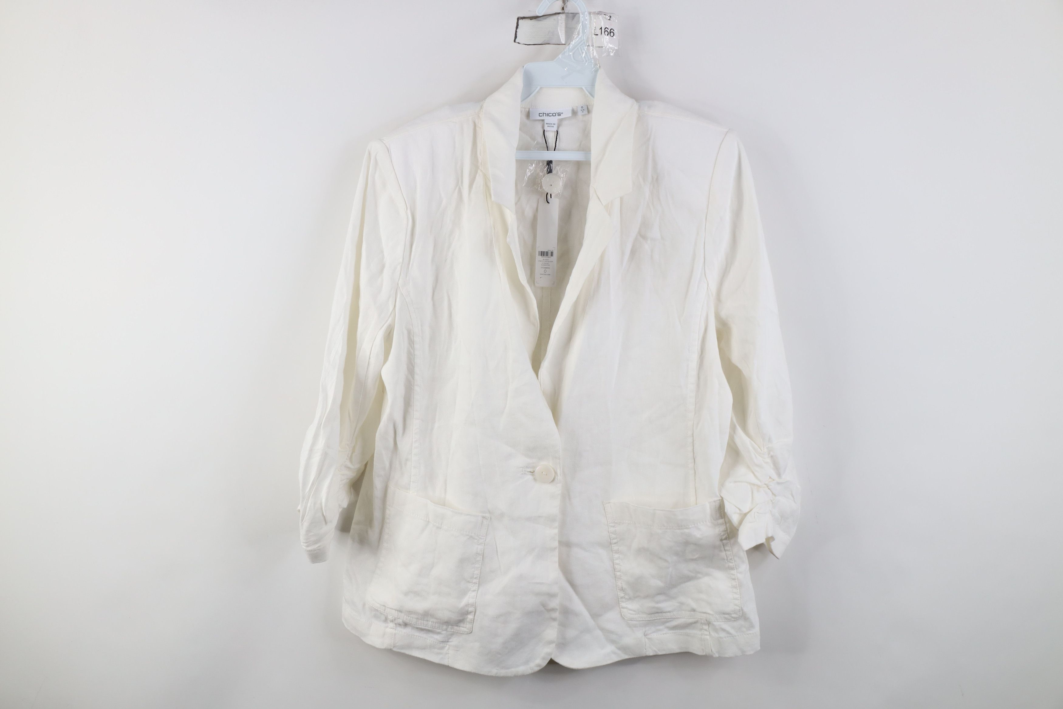 Chicos New Chicos One Button Stretch Linen Blazer Jacket Coat White Size S / US 4 / IT 40 - 1 Thumbnail