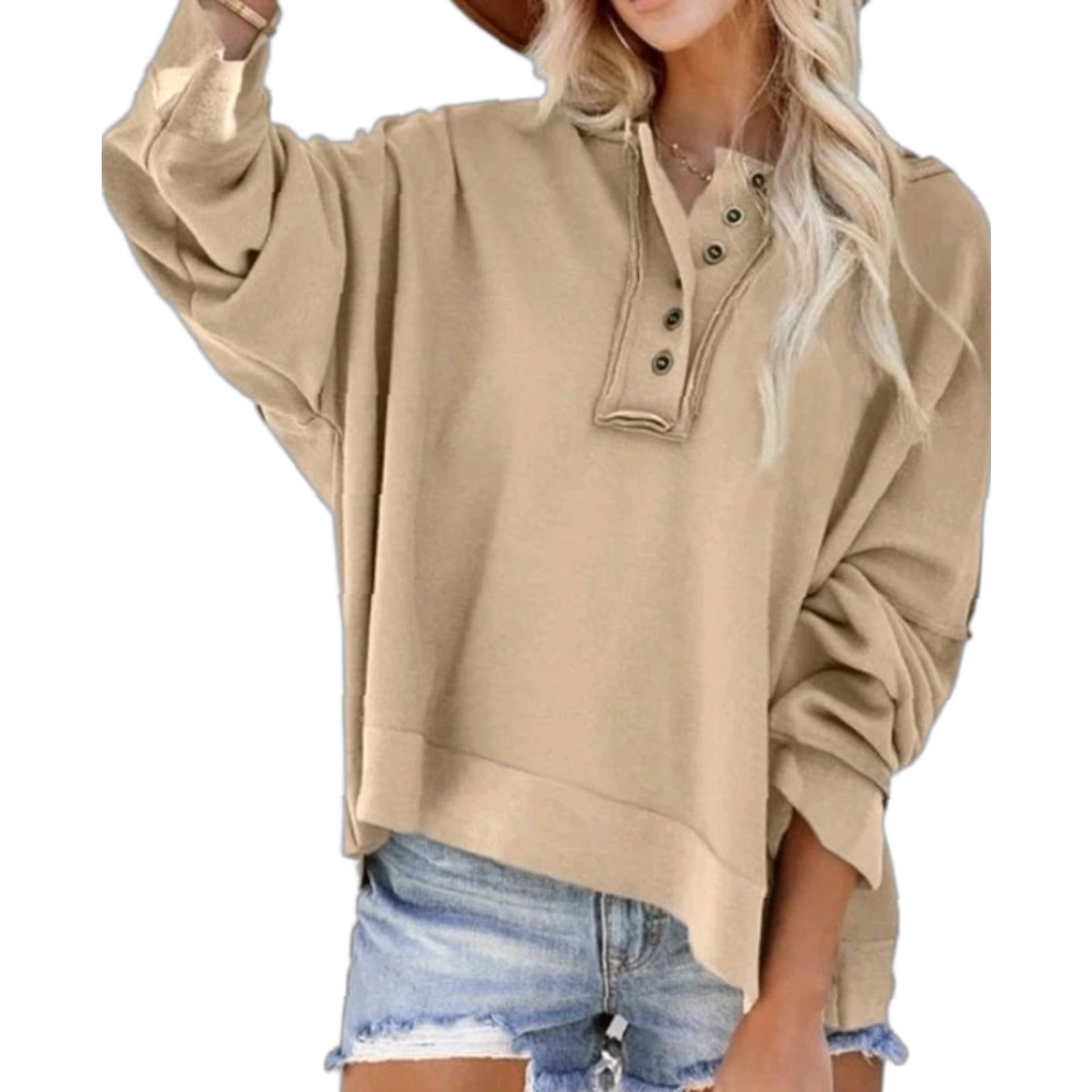 Vintage NWT Dokotoo Long Sleeve Hooded Sweatshirt Fall V Neck Button Down Size L Khaki Size L / US 10 / IT 46 - 1 Thumbnail