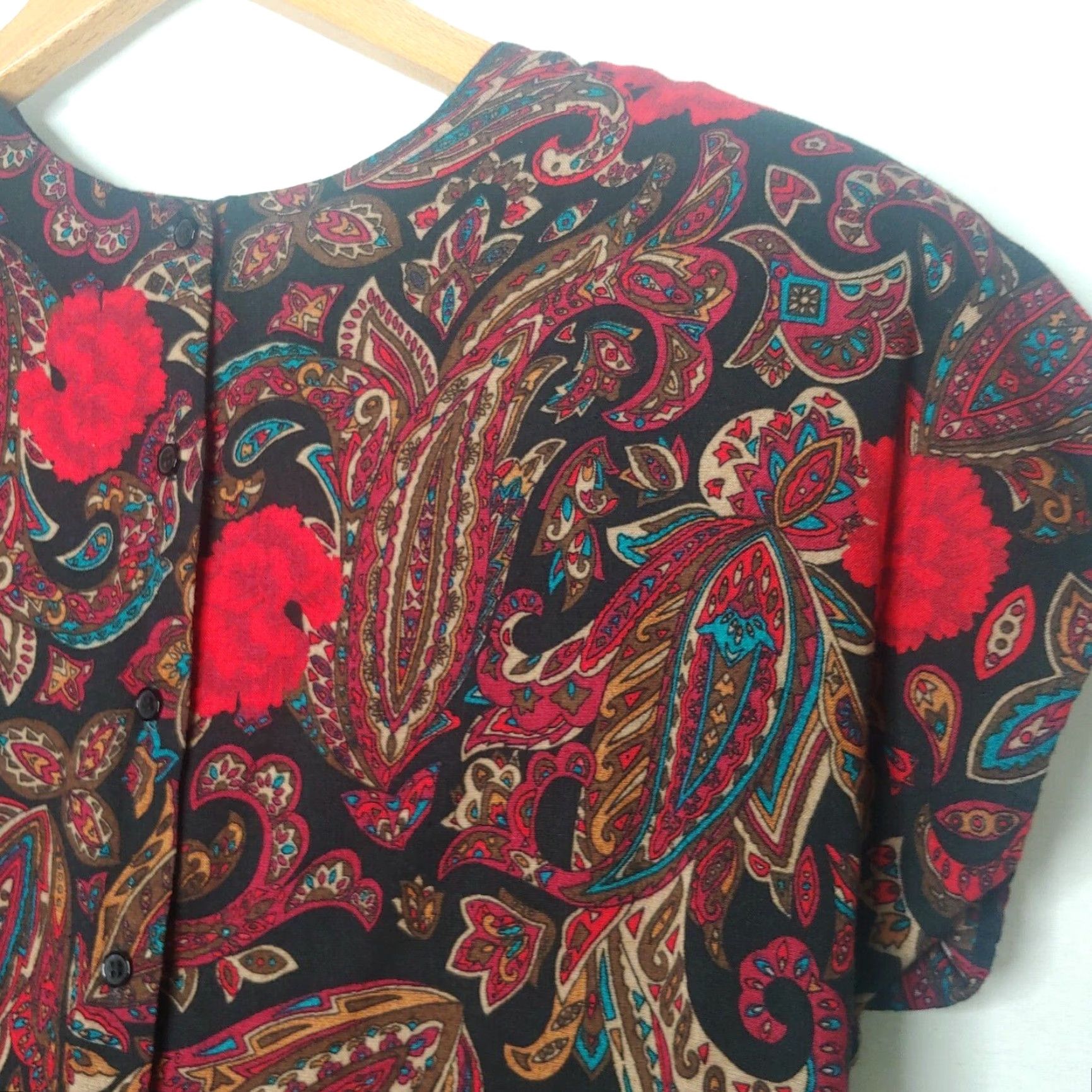 Vintage VINTAGE Russ Blouse Size 6 Short Sleeve Floral Paisley Button ILGWU USA Red black and red Shirt Womens 1960s Office Wear Size M / US 6-8 / IT 42-44 - 6 Thumbnail
