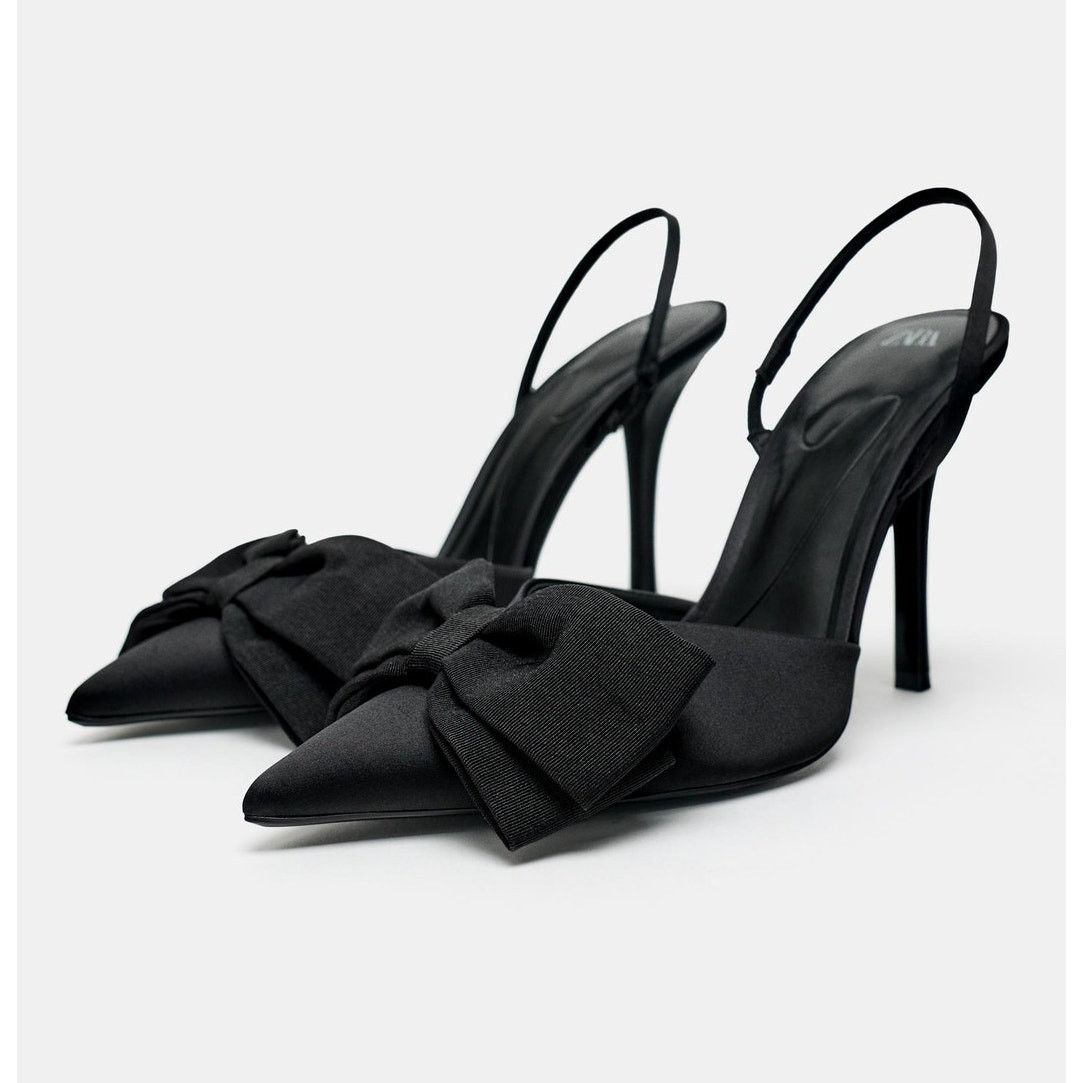 Zara ZARA Bow Slingback Heels NWT Black Pointed Toe High Heels Size US 10 / IT 40 - 9 Thumbnail