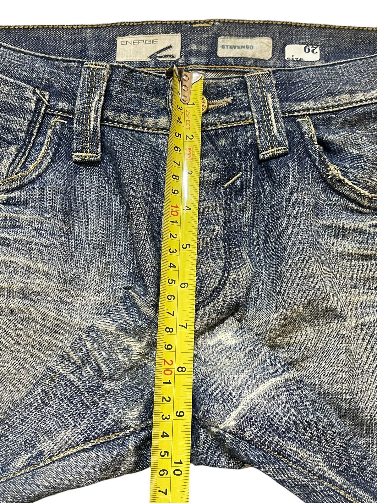 Energie Vintage Italian Energie Blue Faded Wash Distress Flare Jeans Size US 30 / EU 46 - 16 Thumbnail
