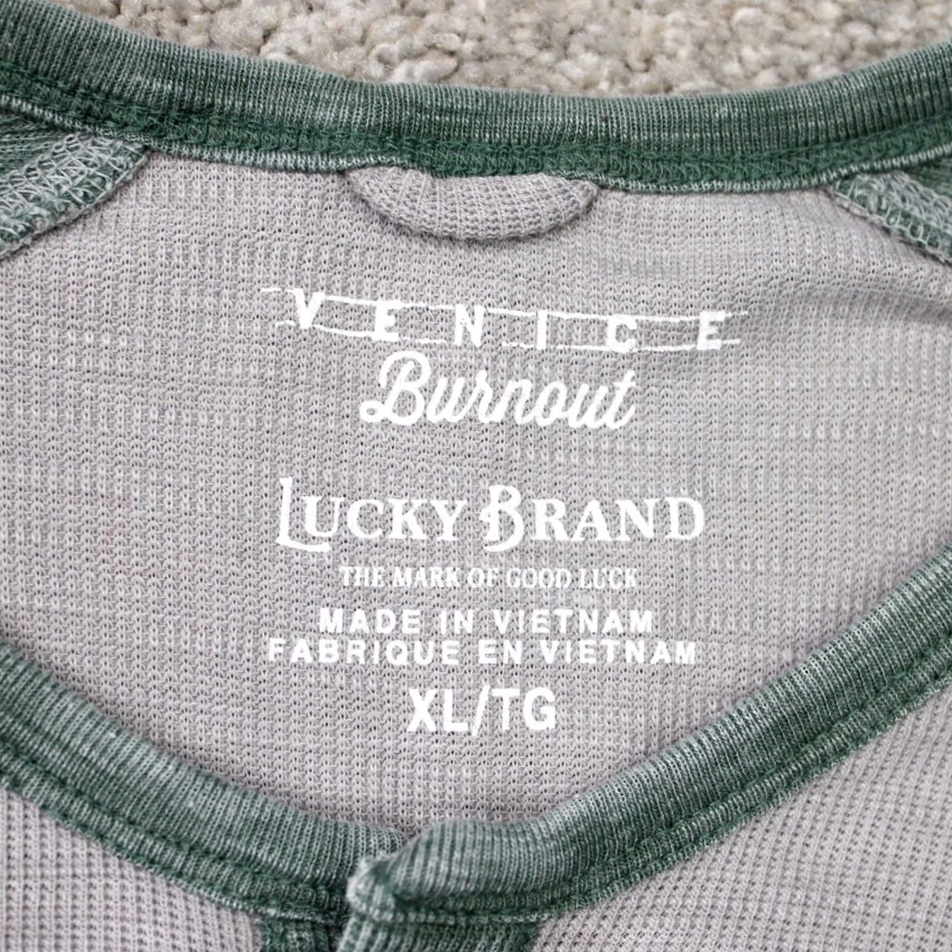 Lucky Brand Lucky Brand Henley Shirt Mens XL Gray/Green Venice Burnout Long Sleeve Pullover Size US XL / EU 56 / 4 - 5 Thumbnail