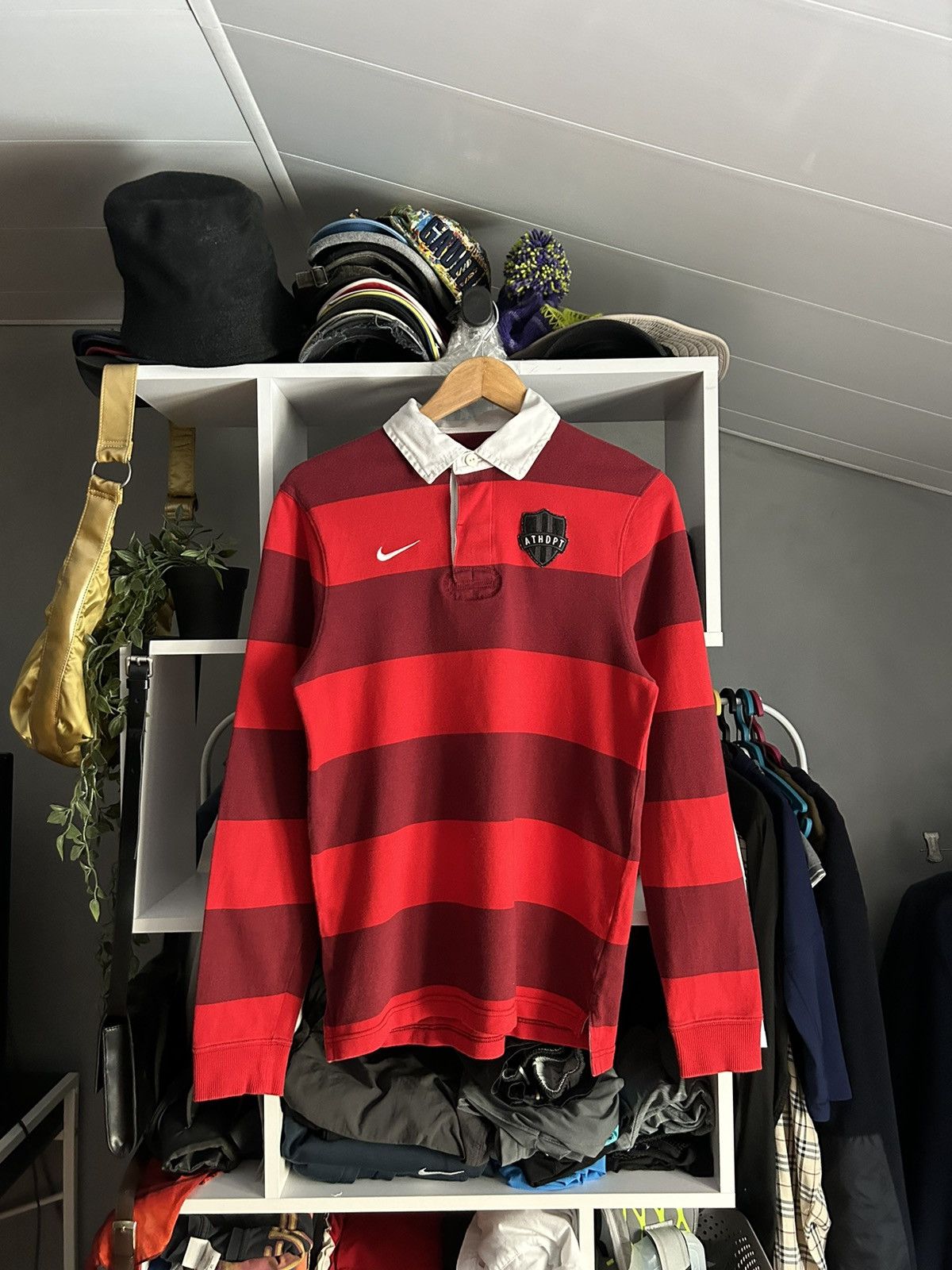 Nike × Vintage Vintage Nike Stripped Rugby Long Sleeve Athdpt Size US S / EU 44-46 / 1 - 1 Thumbnail