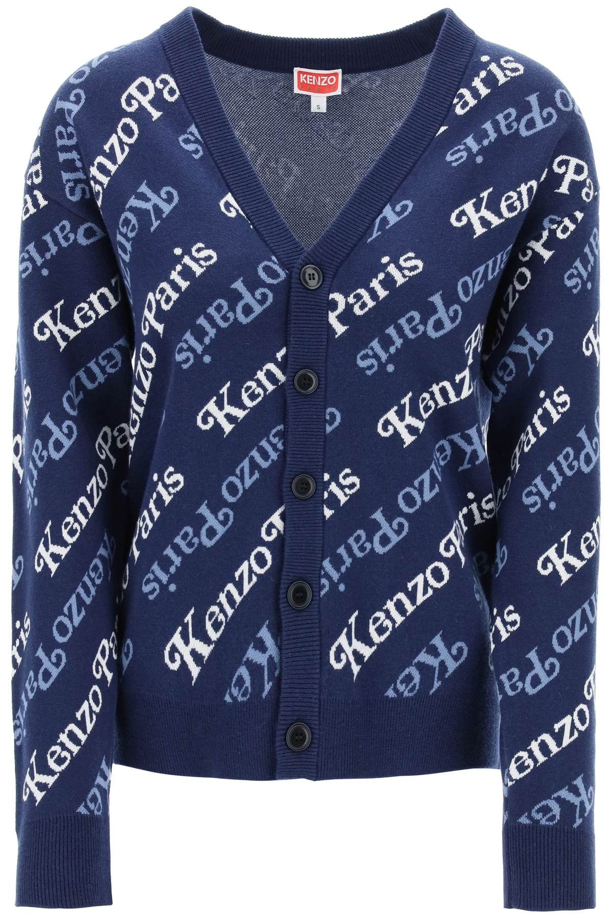 image of Kenzo Cardigan With Logo Pattern in Bleu Nuit, Women's (Size Large)