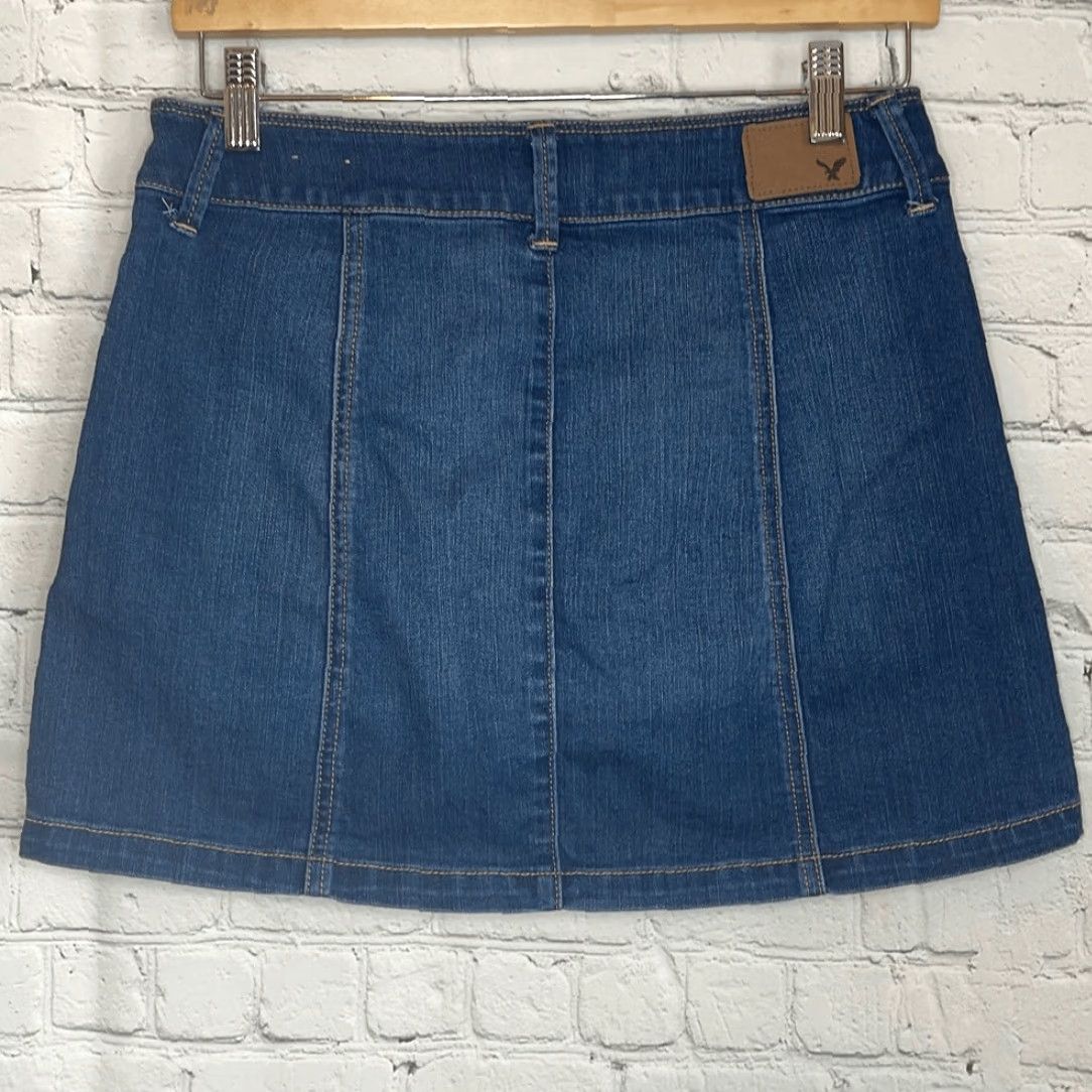 Vintage VINTAGE American Eagle Skirt Mini Women Size 4 Blue Short Buttons Front 2 Side Pockets Stretch Size 27" / US 4 / IT 40 - 4 Thumbnail