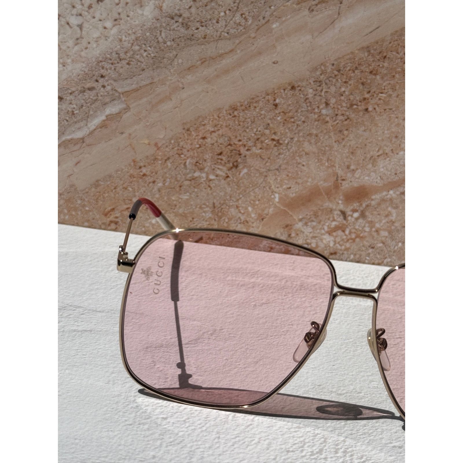 Gucci NEW Gucci GG0394S Gold Pink Lens Sunglasses RARE Size ONE SIZE - 6 Thumbnail