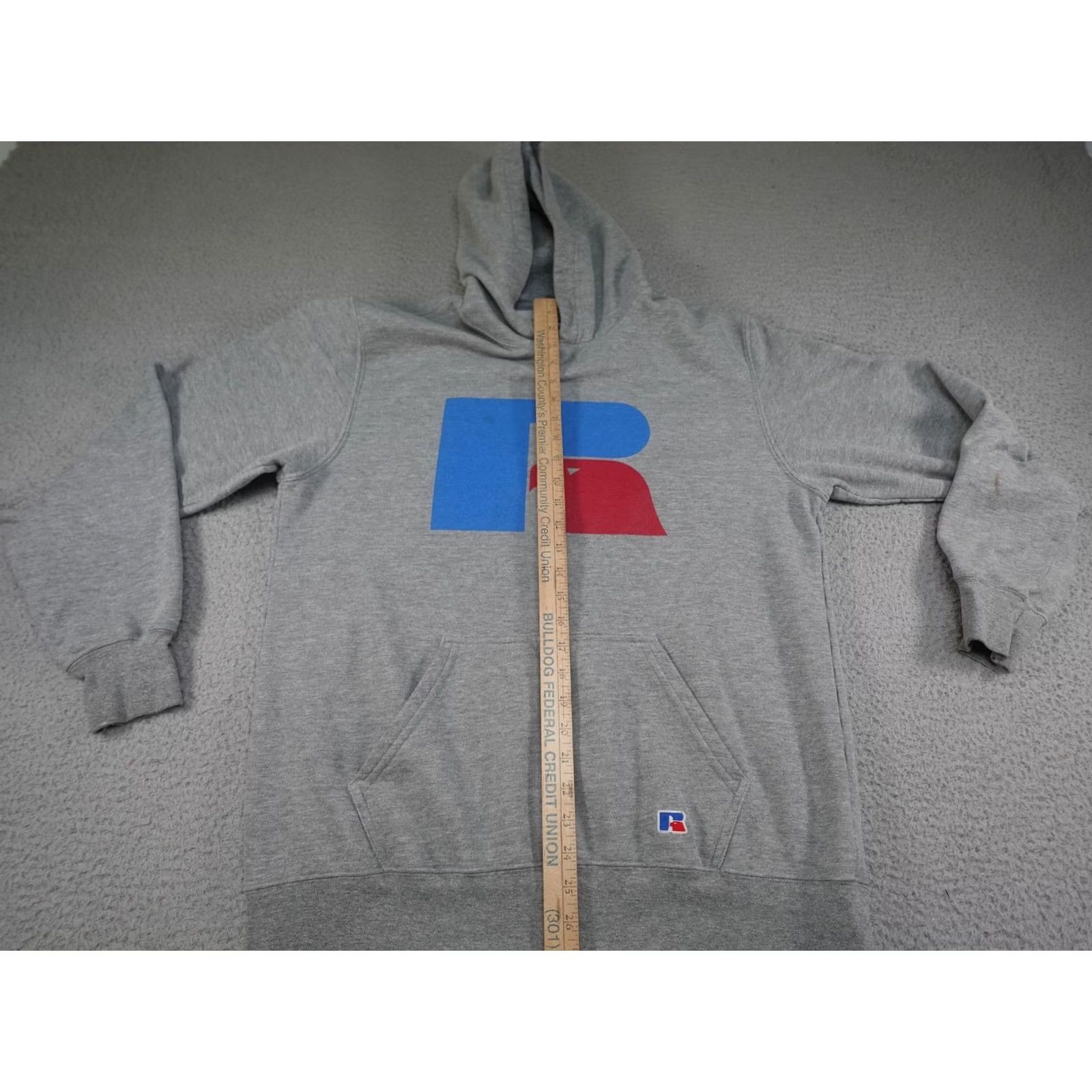 Russell Athletic VINTAGE Russell Athletic Hoodie Mens Large Gray Graphic Print Logo Pullover Fleece Kangaroo Pocket Size US L / EU 52-54 / 3 - 6 Thumbnail