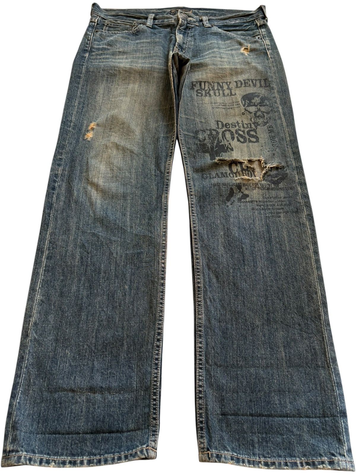 Japanese Brand × Seditionaries Vintage Japanese Brand Rusty Mud Wash Skull Rip Loose Jeans Size US 36 / EU 52 - 1 Thumbnail